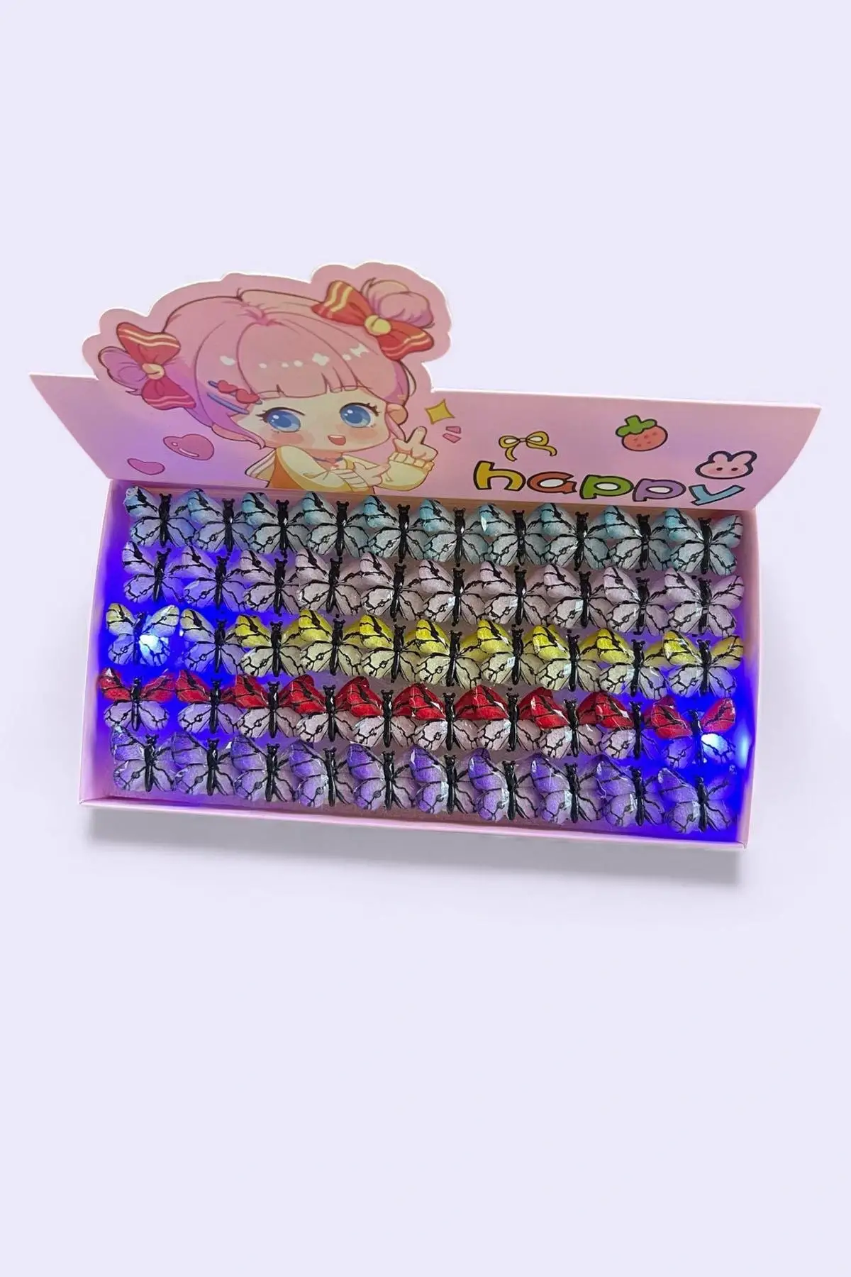 50 Adet Kelebek Figürlü Işıklı Yüzük Set