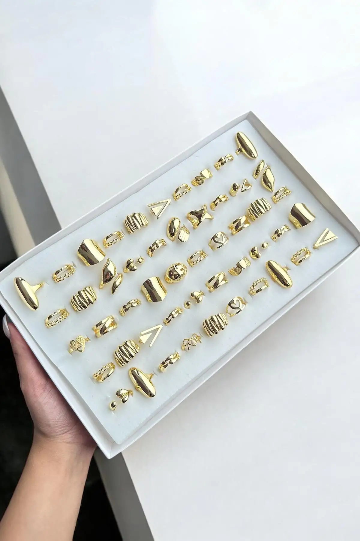 50li Altın Renk Karışık Figürlü Ayarlanabilir Yüzük Set