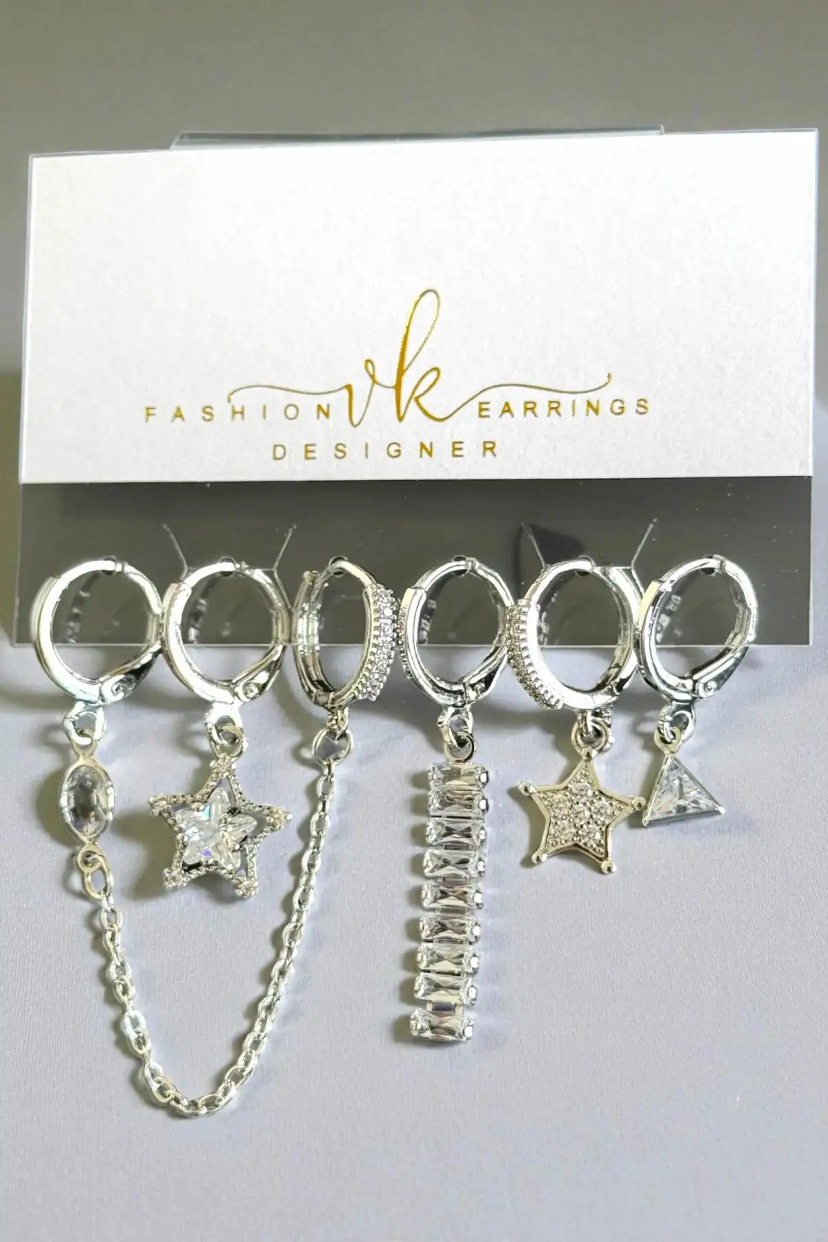 6lı Gümüş Renk Karışık Figürlü Küpe Set