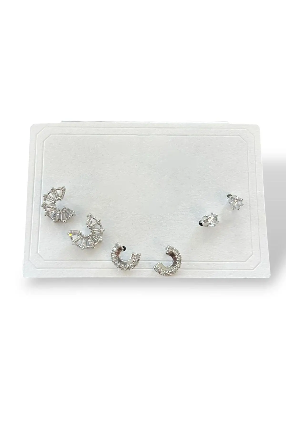 6lı Gümüş Renk Taş Detaylı 14k Altın Kaplama Küpe Set