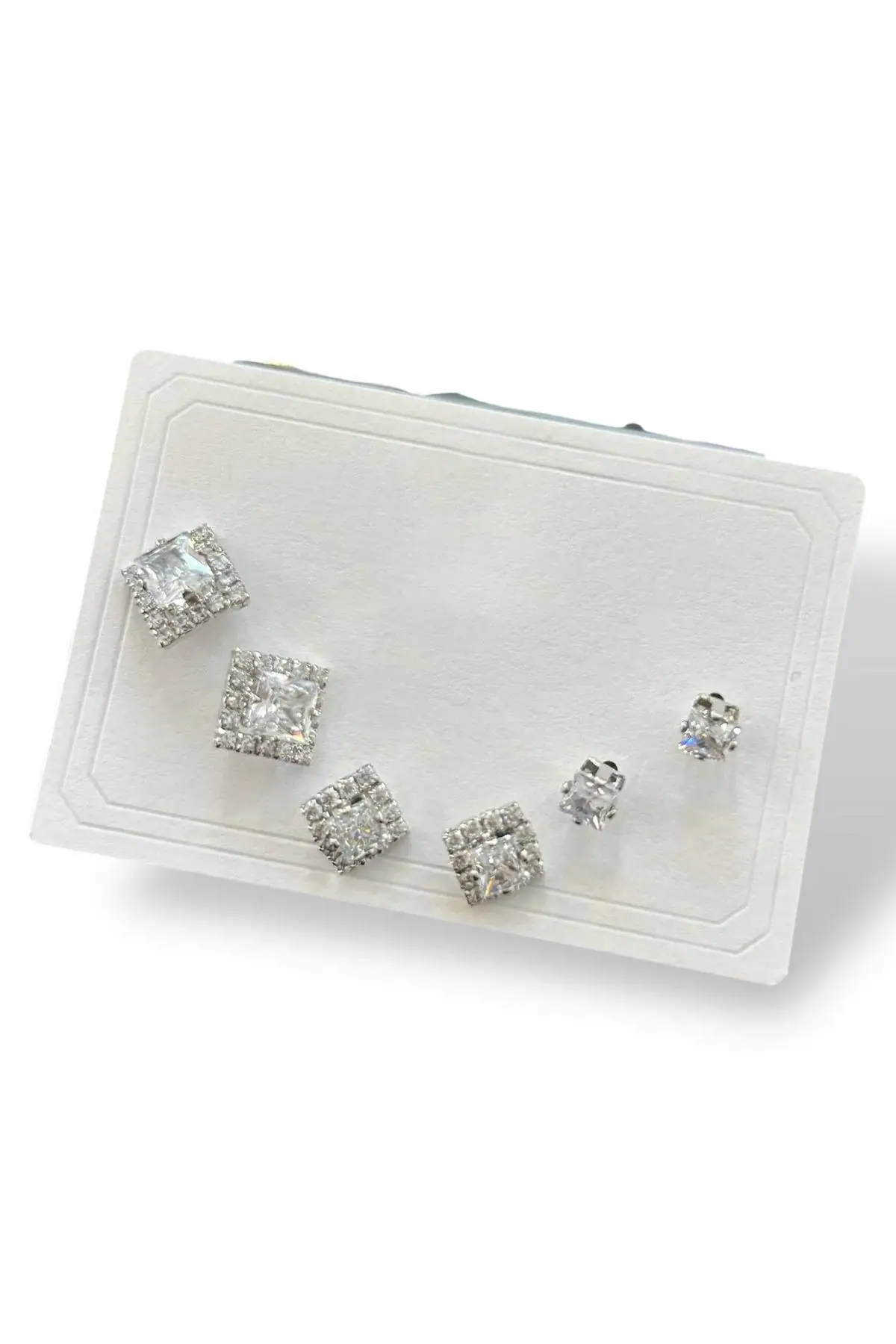 6lı Gümüş Renk Taş Detaylı 14k Altın Kaplama Küpe Set