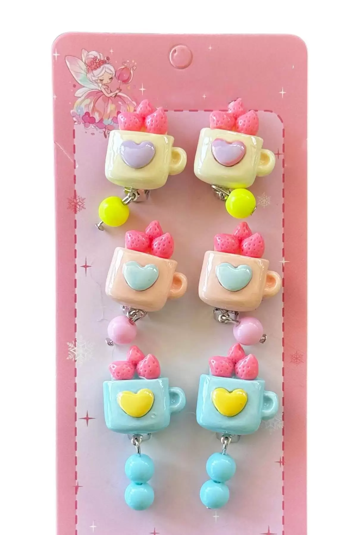 6lı Karışık Renk Ve Figürlü Deliksiz Çocuk Küpe Set
