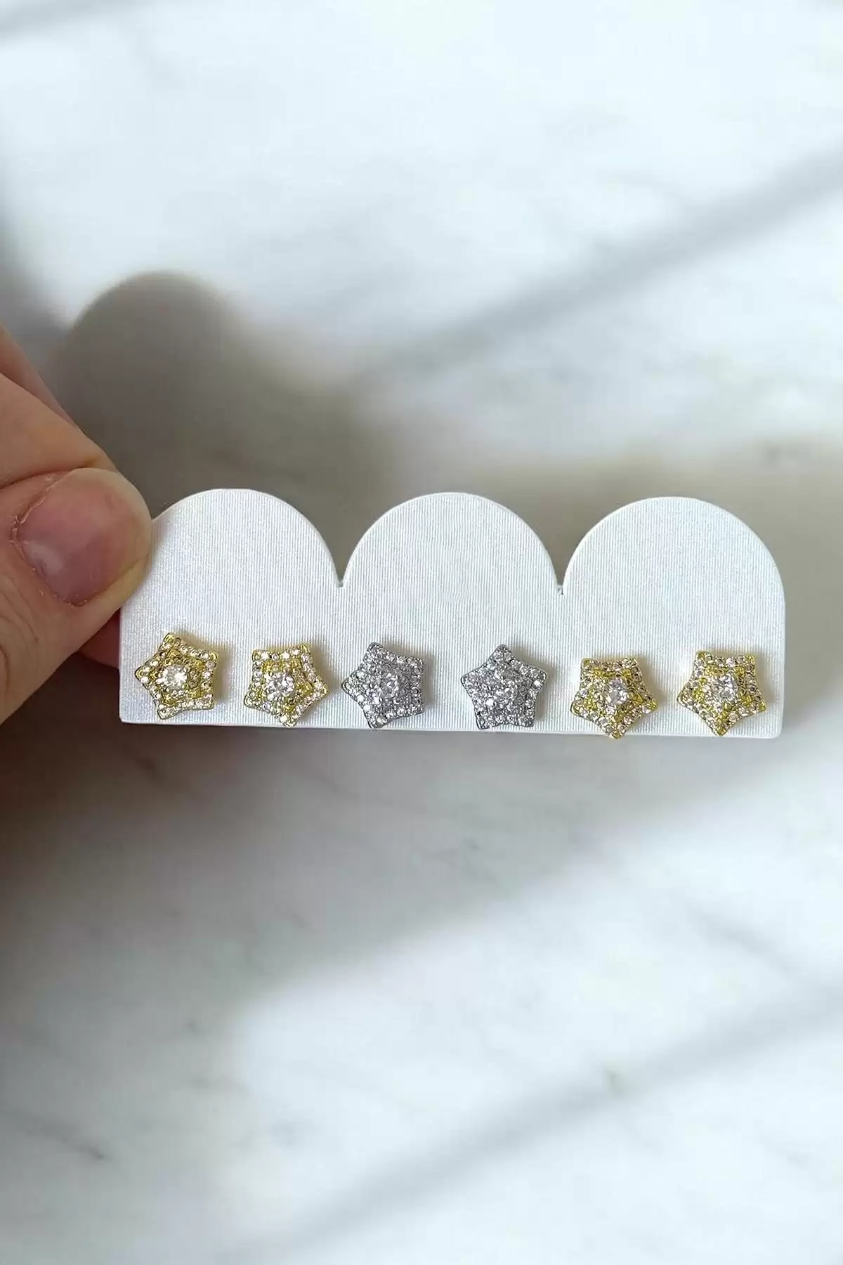 6lı Karışık Renk Yıldız Figürlü Taş Detaylı Küpe Set