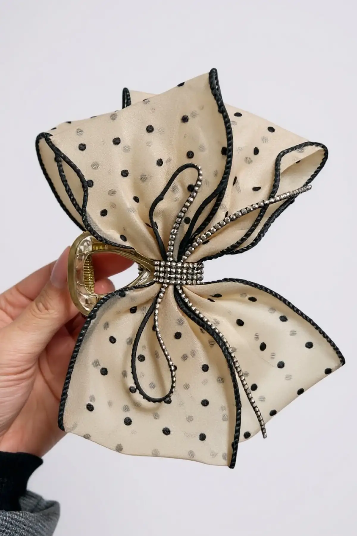 Açık Kahve Renk Kurdele Figürlü Puantiyeli Mandal Toka