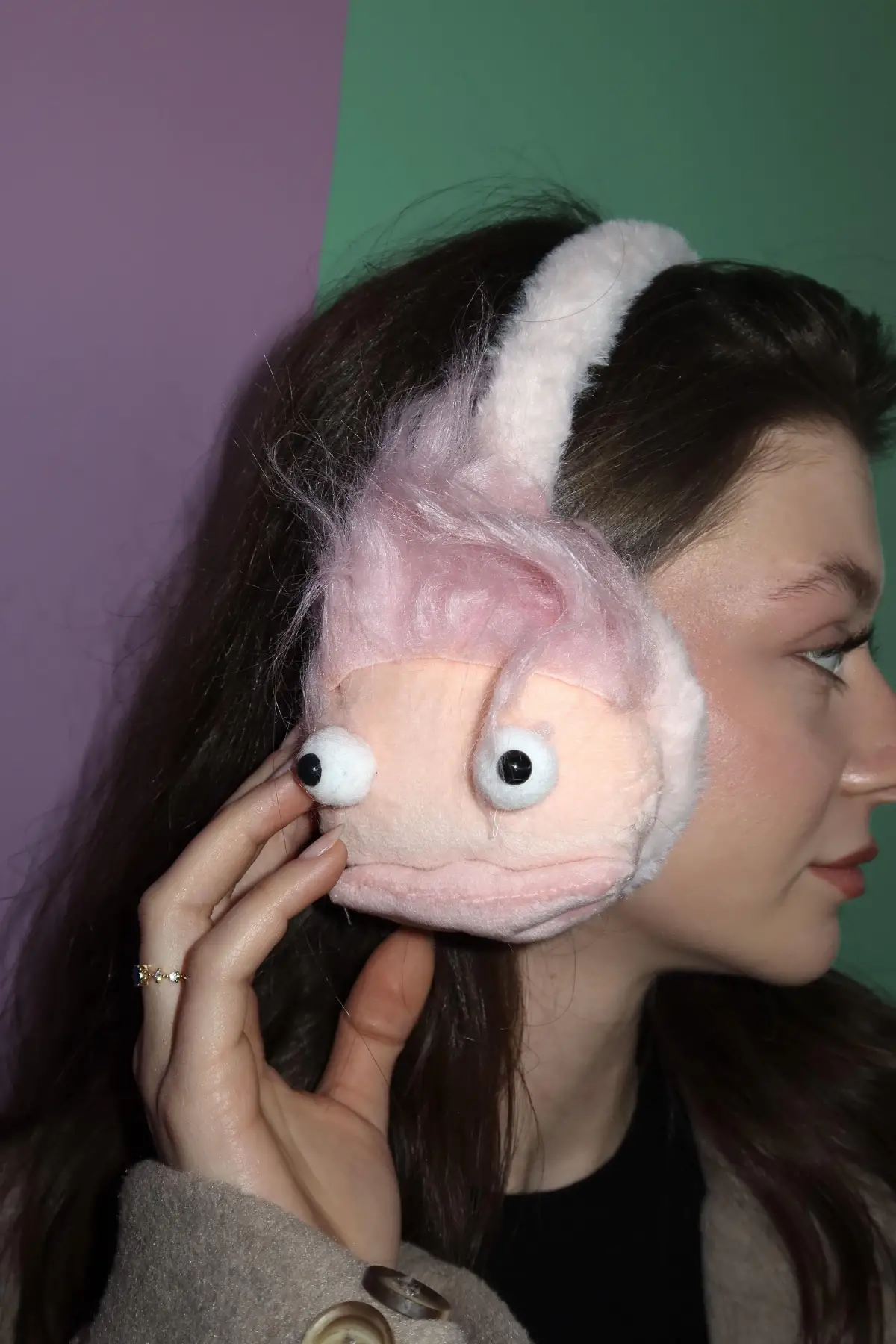 Açık Pembe Renk Canavar Figürlü Peluş Kulaklık