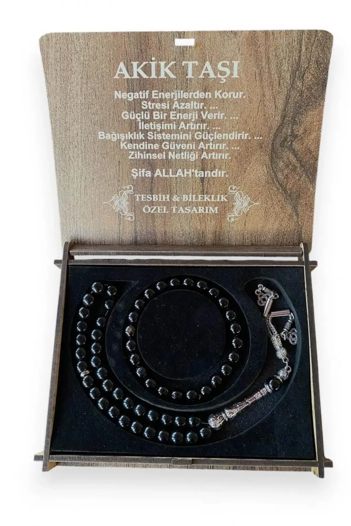 Ahşap Kutuda Akik Taşı Seti Tesbih / Bileklik