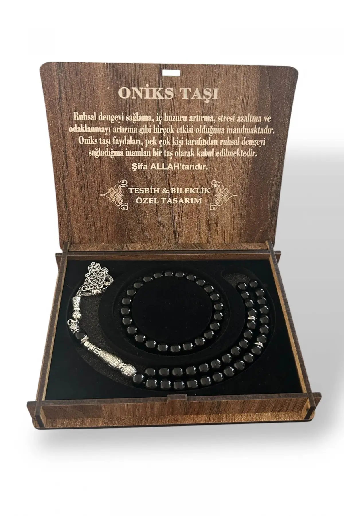 Ahşap Kutuda Oniks Taşı Seti Tesbih / Bileklik