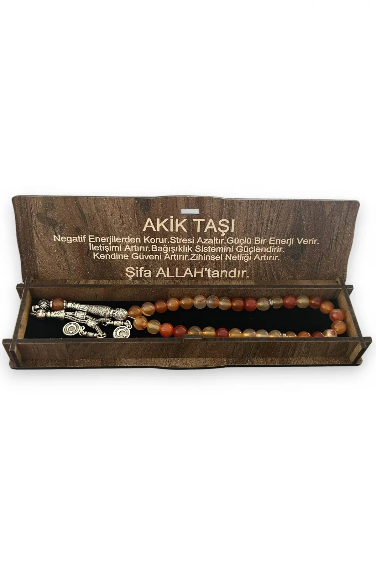 Ahşap Kutulu Akik Taşı Tesbih