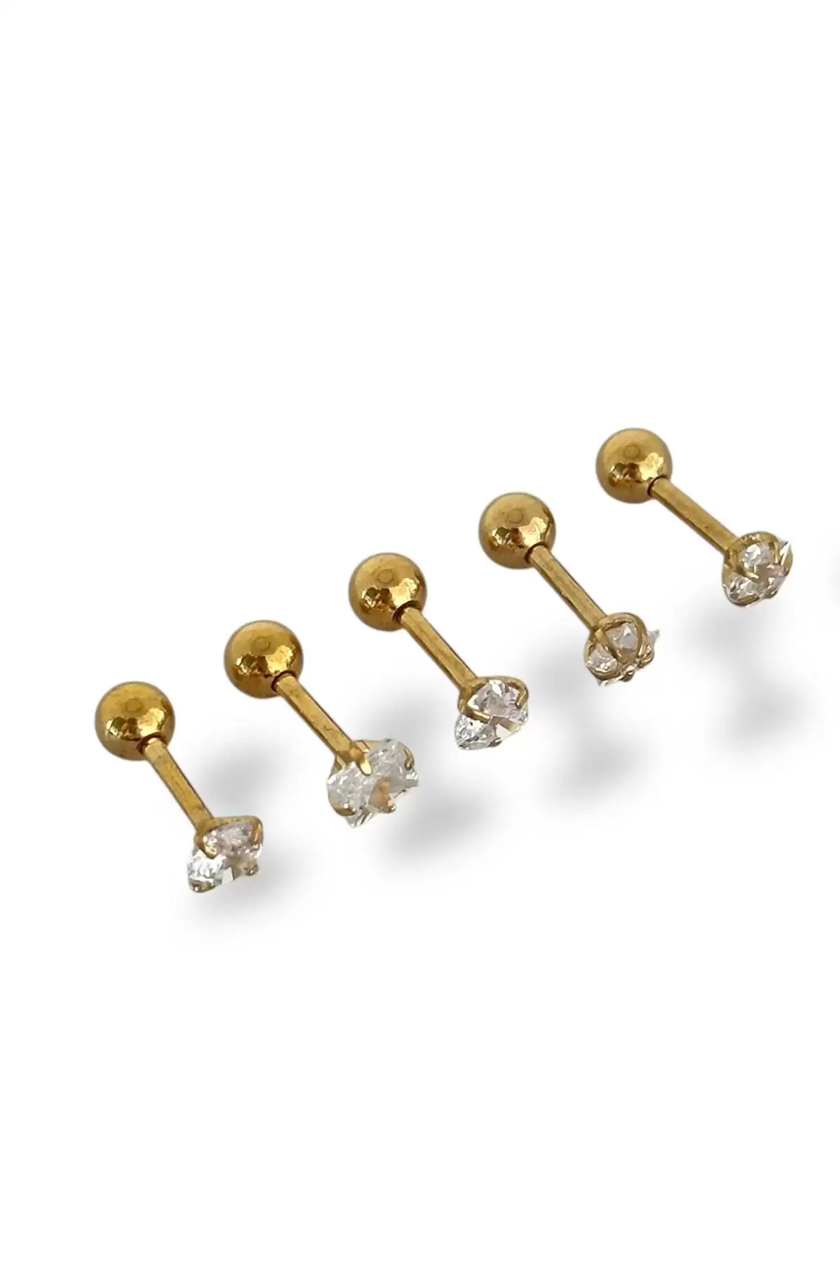 Altın Renk 5li Taş Detaylı Cerrahi Çelik Tragus/Kıkırdak Küpe/Piercing