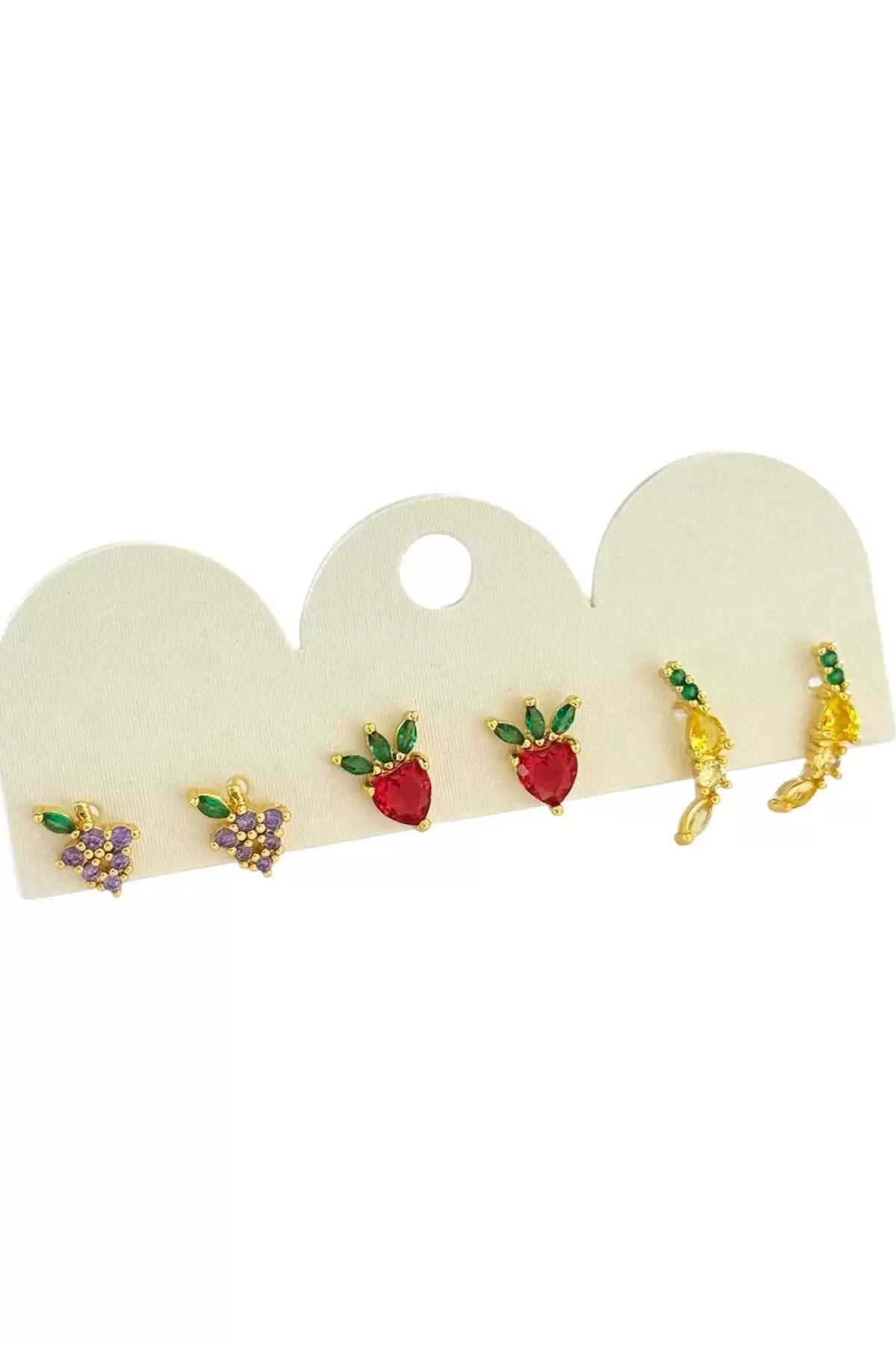 Altın Renk 6lı Meyve Figürlü Set Küpe