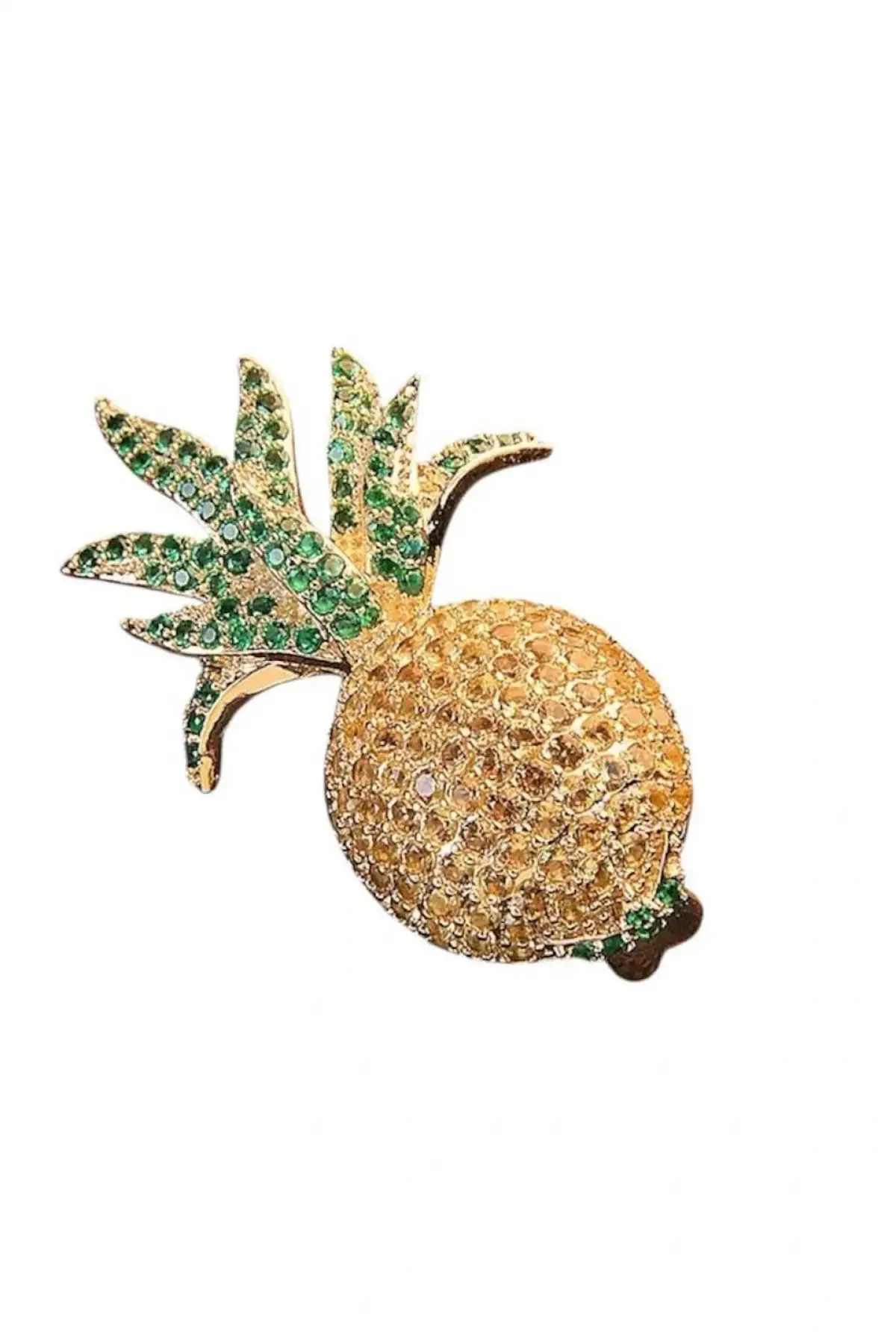 Altın Renk Ananas Figürlü Taş Detaylı Broş