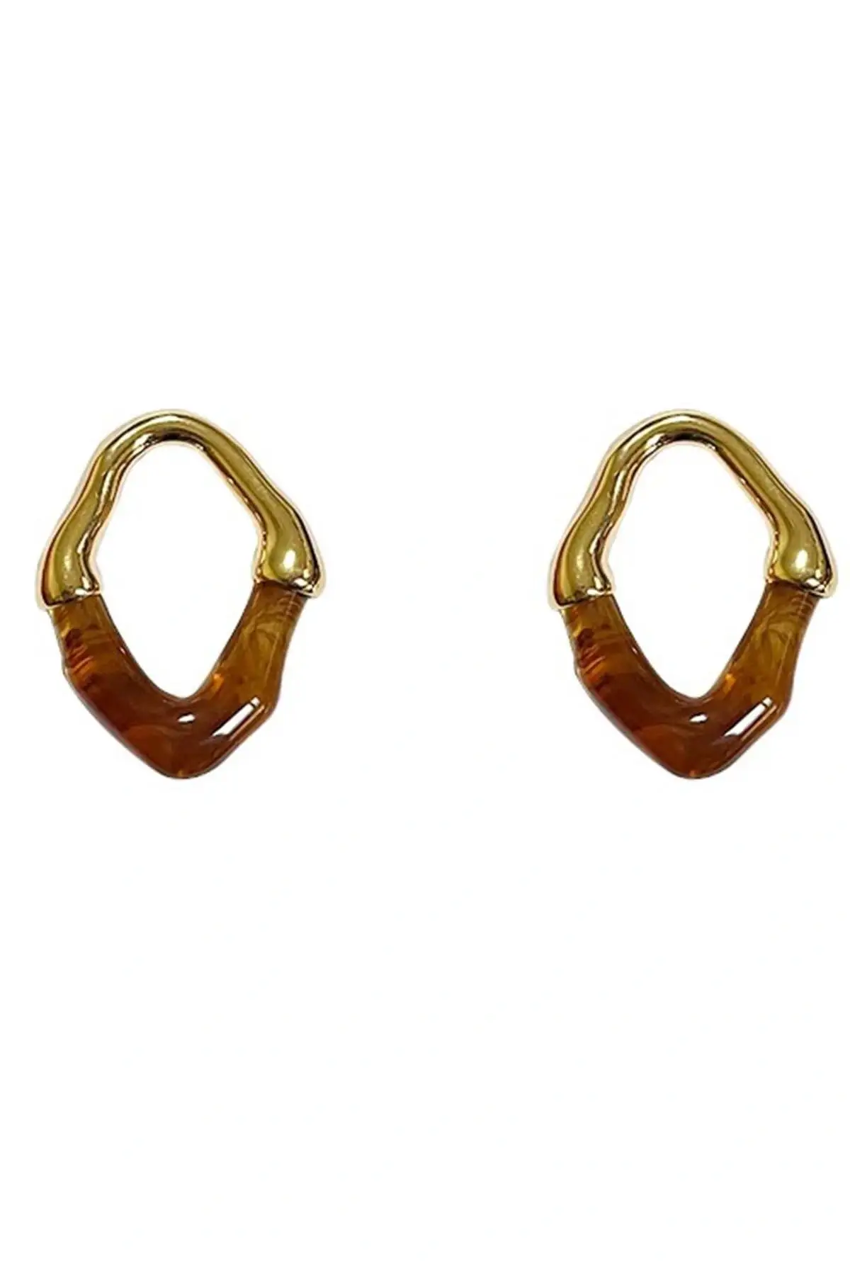 Altın Renk Asimetrik Kehribar Küpe (Çift)