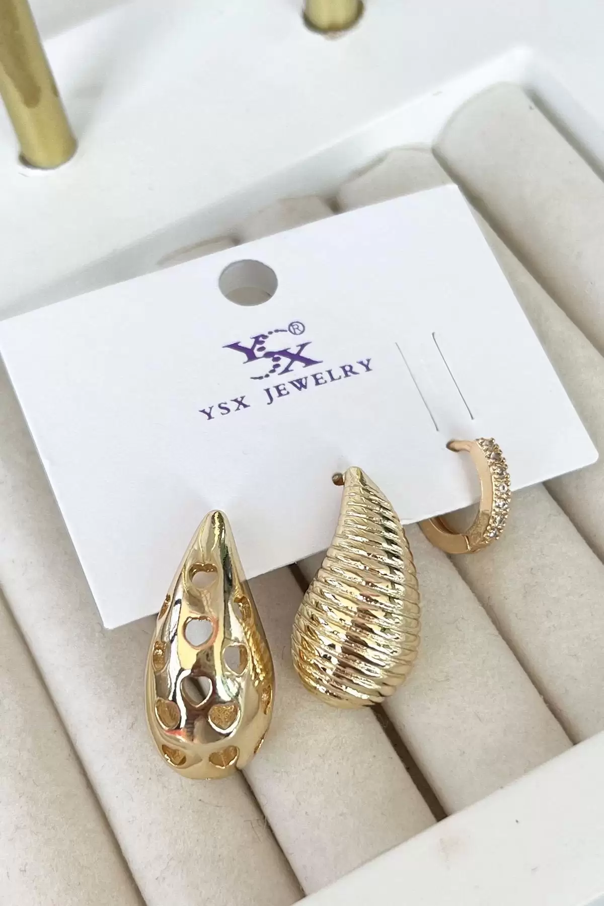 Altın Renk Bottega Detaylı VİP 3lü YSX Küpe Set