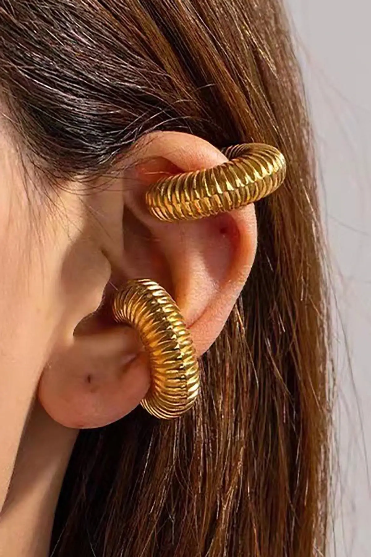 Altın Renk Çelik Ear Cuff (Çift)