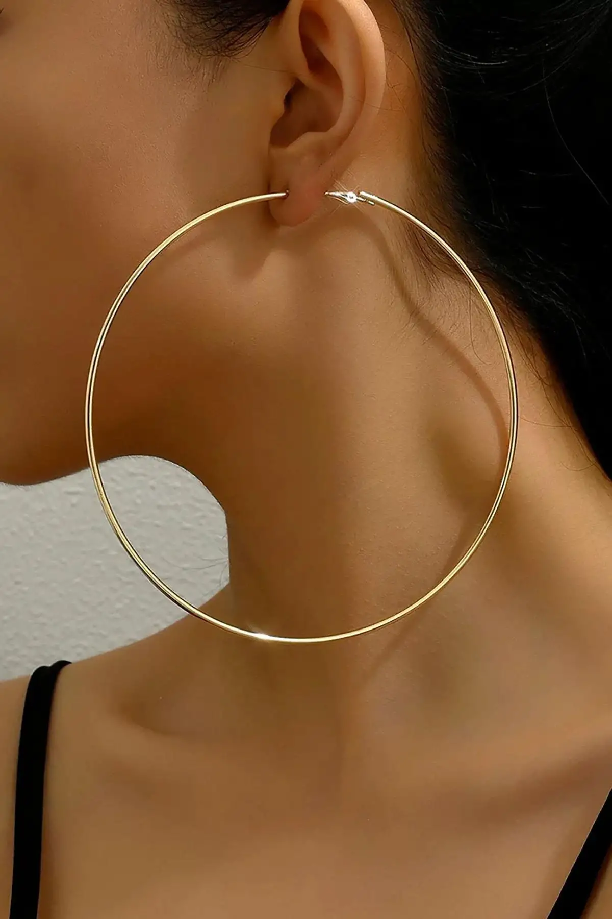 Altın Renk Çelik Halka Küpe 100Mm (Çift)