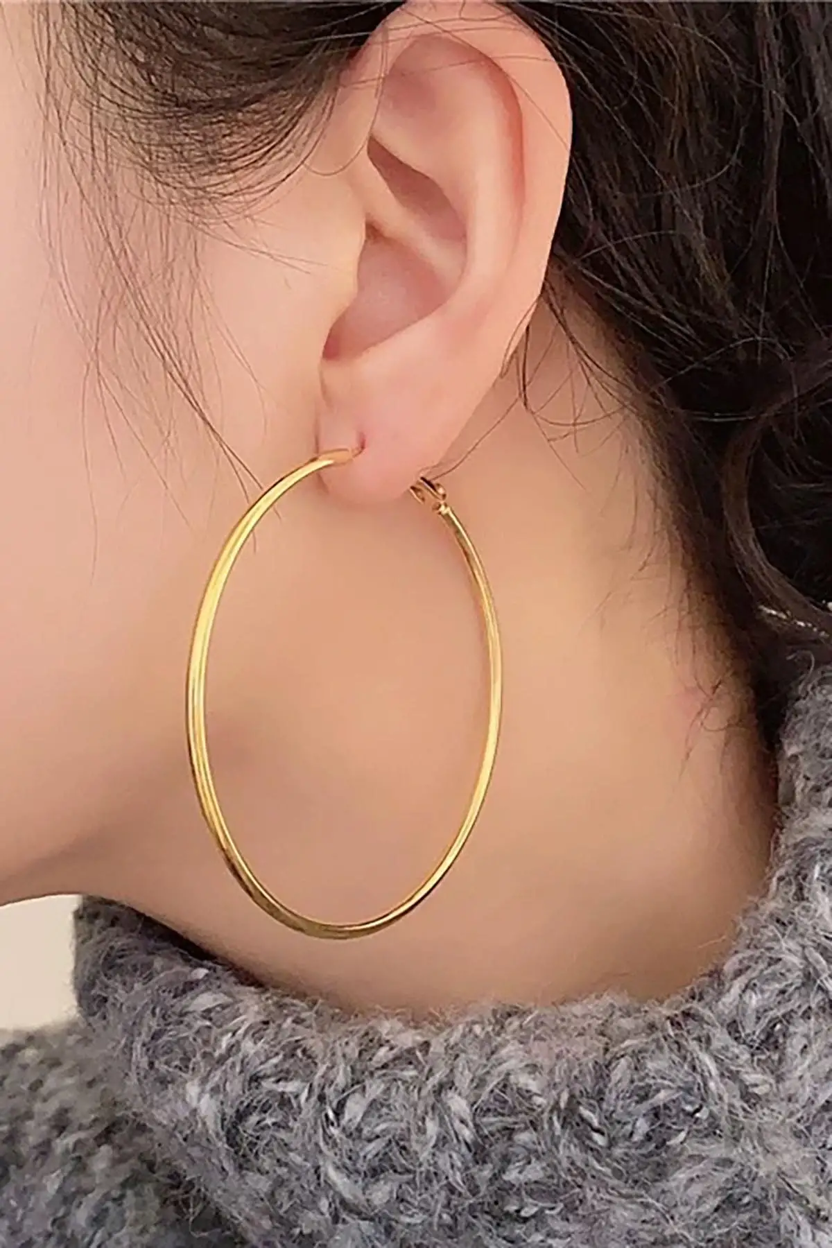 Altın Renk Çelik Halka Küpe 70Mm (Çift)