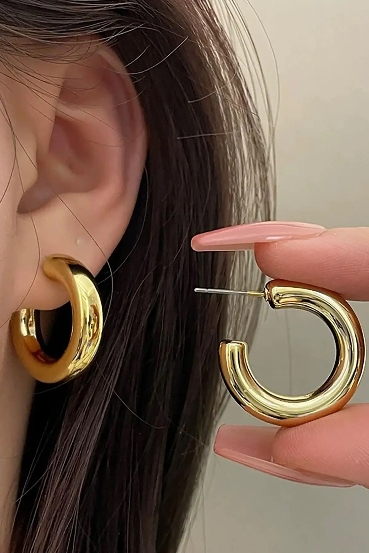 Altın Renk Çelik Halka Küpe (Çift)