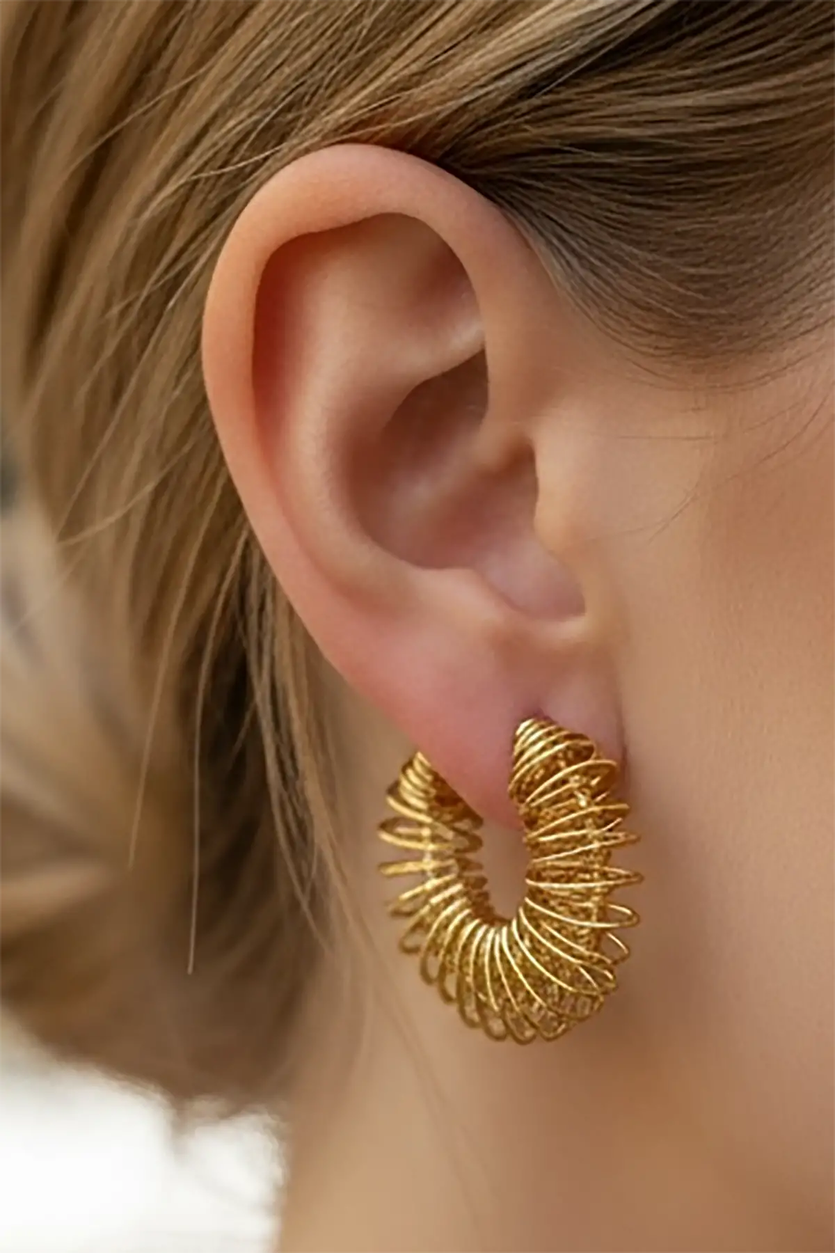 Altın Renk Çelik Halka Küpe (Çift)