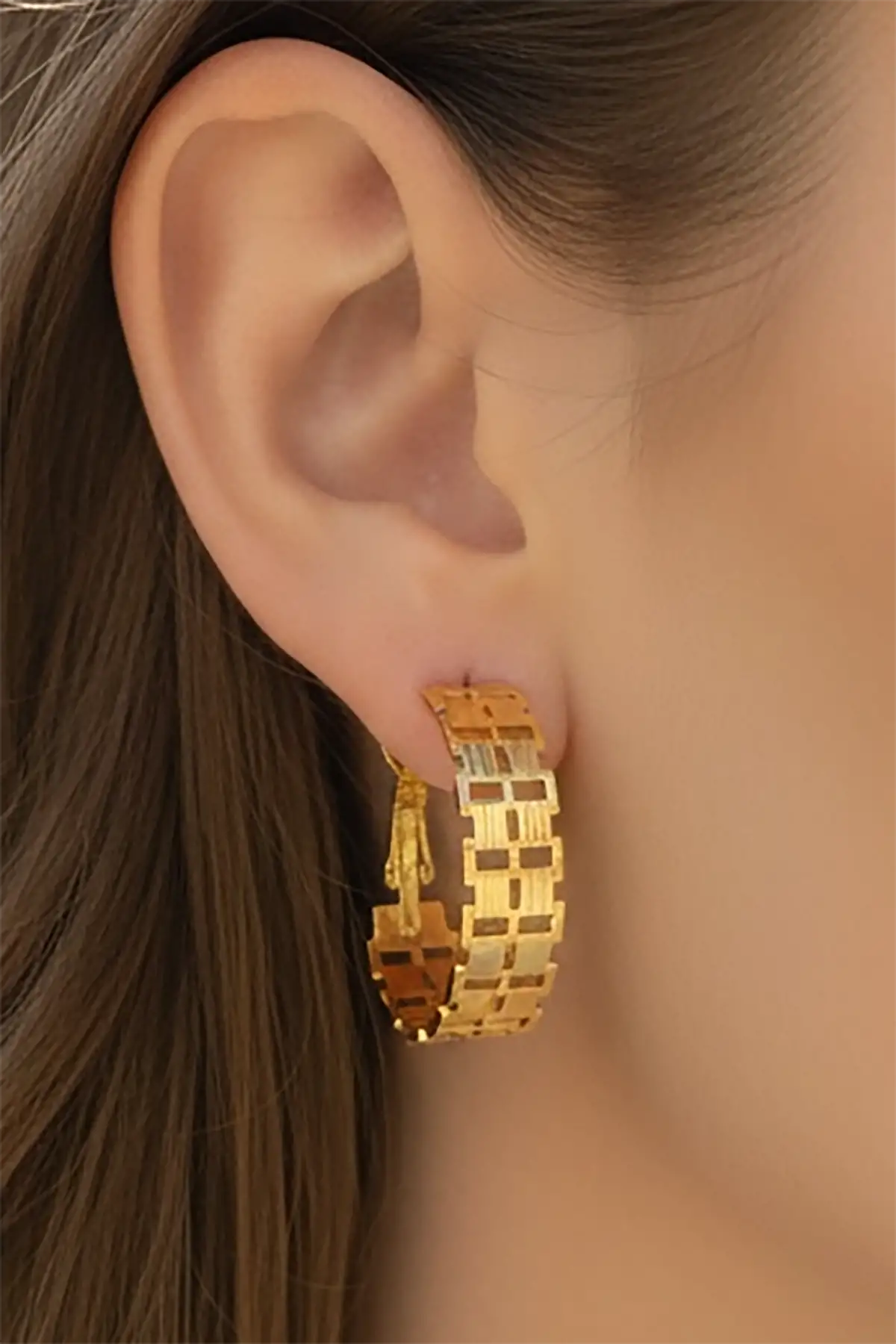 Altın Renk Çelik Halka Küpe (Çift)