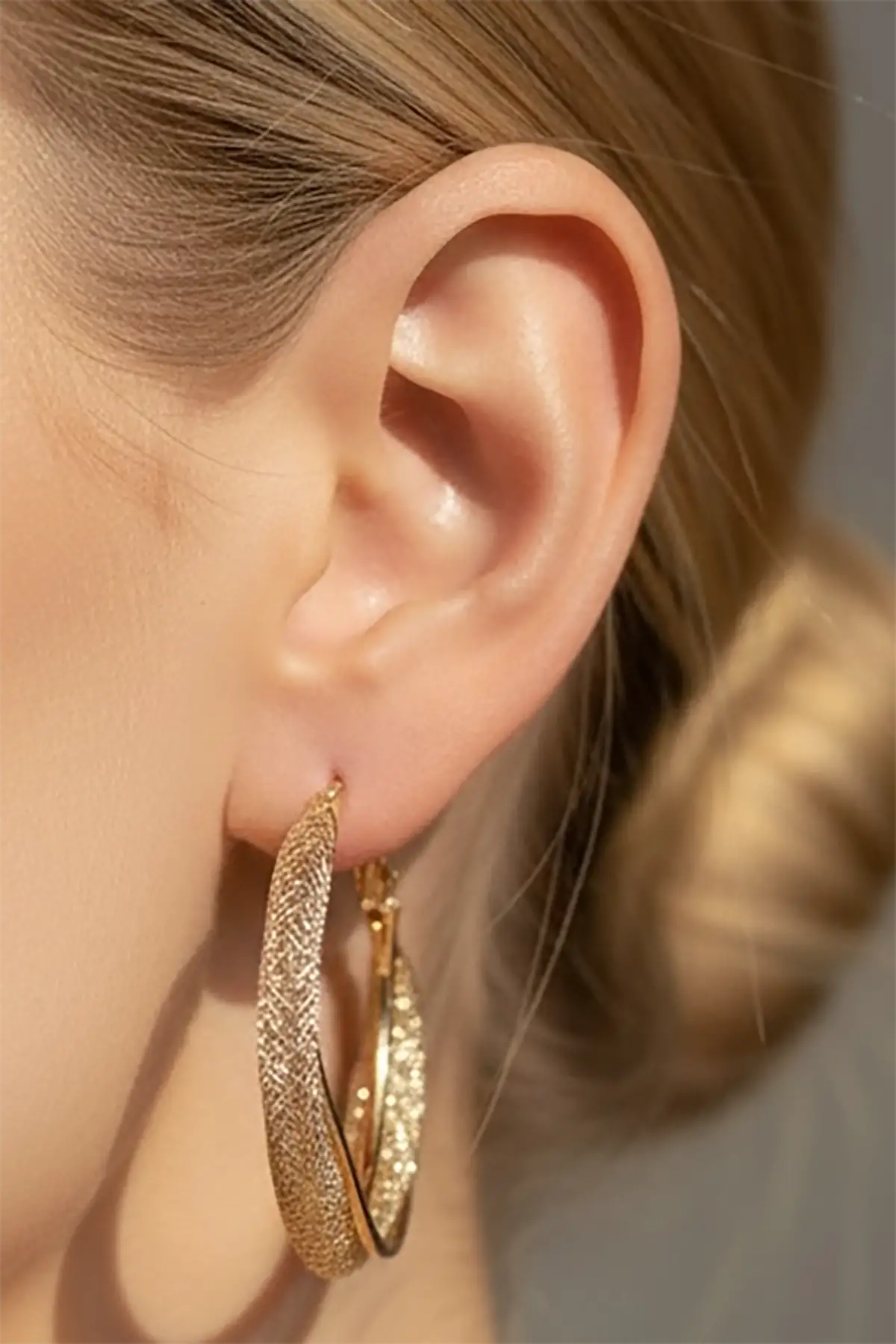 Altın Renk Çelik Halka Küpe (Çift)