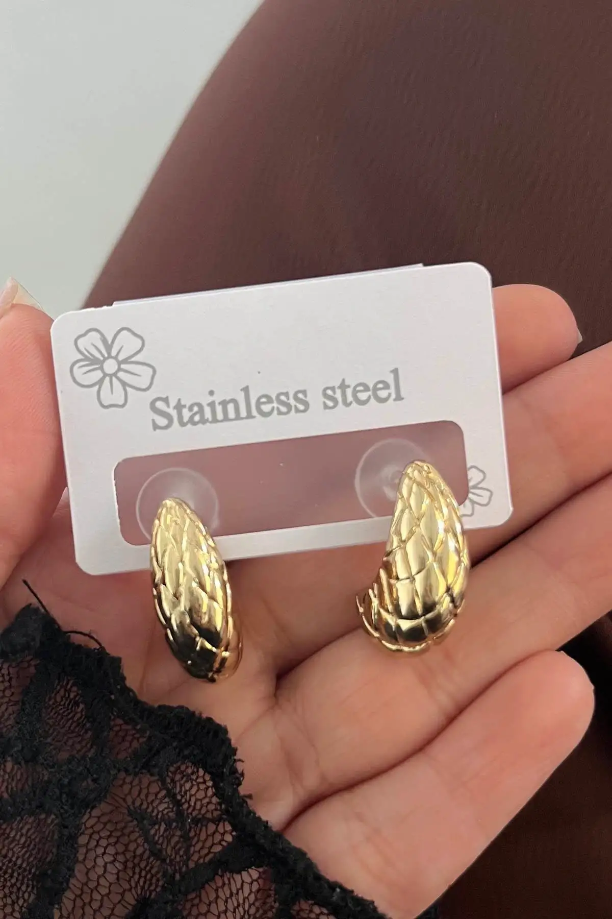 Altın Renk Çelik Küpe (Çift)