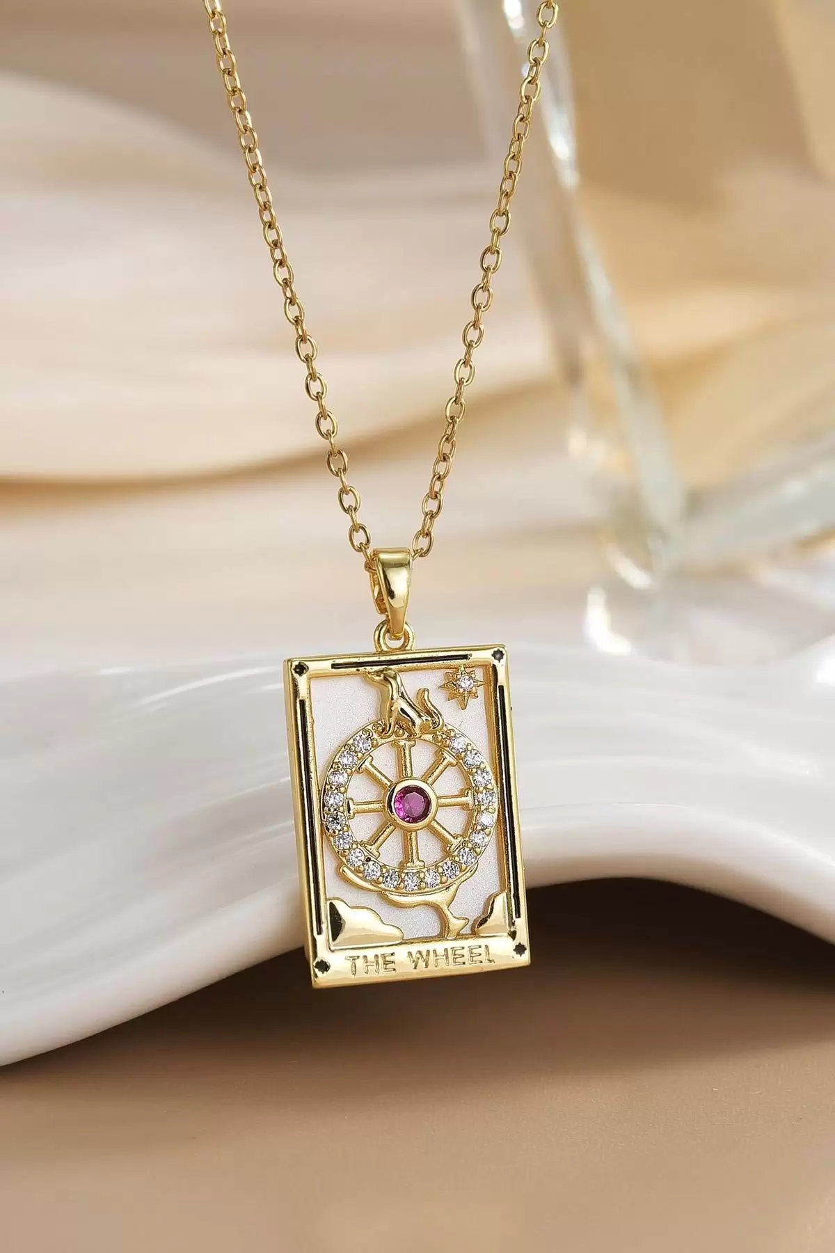 Altın Renk Çelik Tarot Kolye