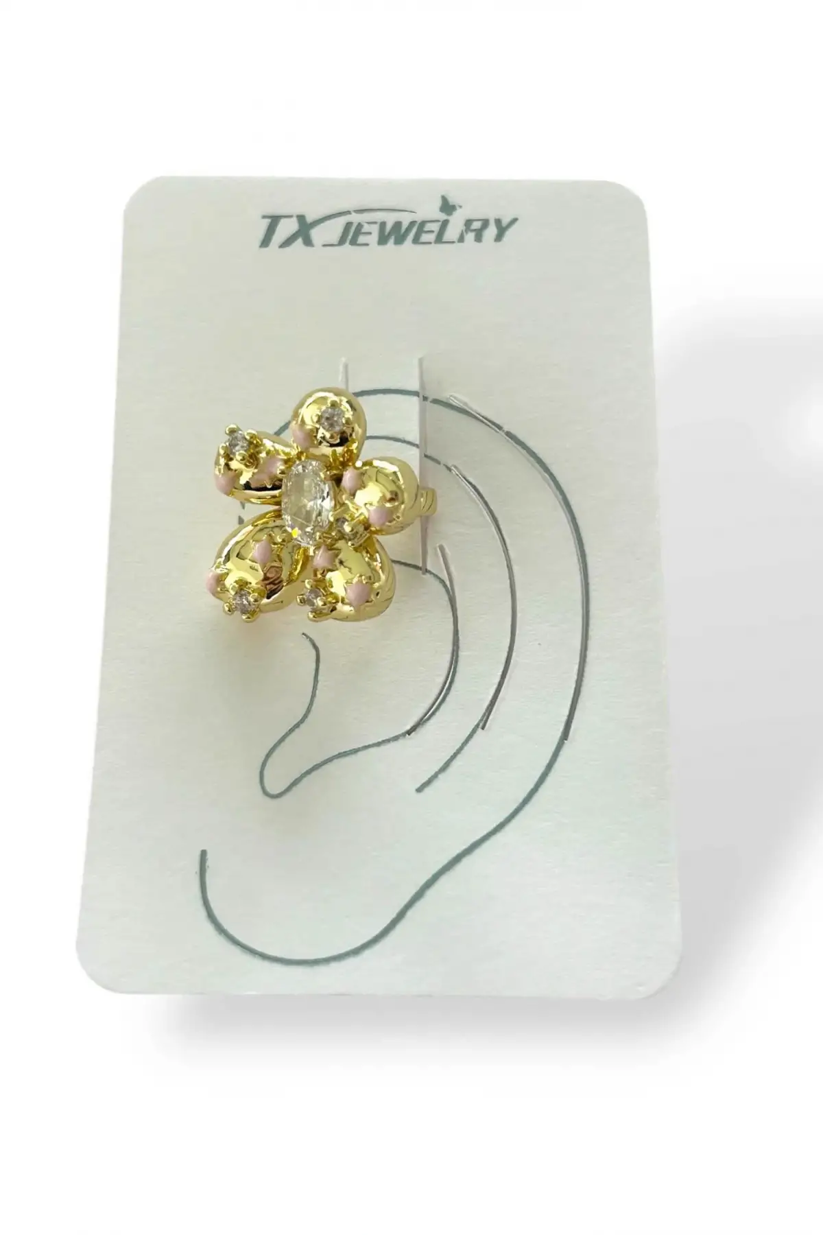 Altın Renk Çiçek Figürlü 14K Altın Kaplama TX Ear Cuff (Tek)