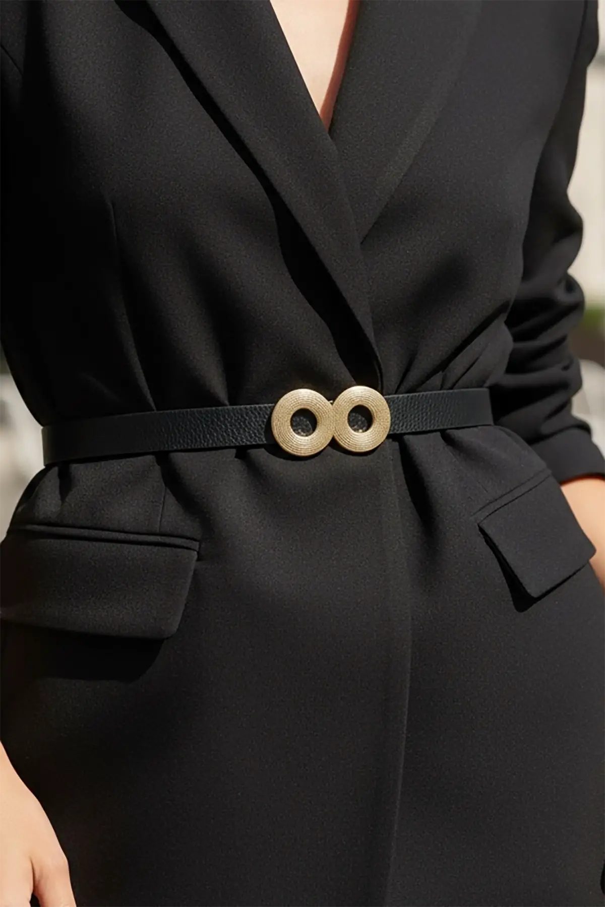 Altın Renk Deri Detaylı Kadın Kemer