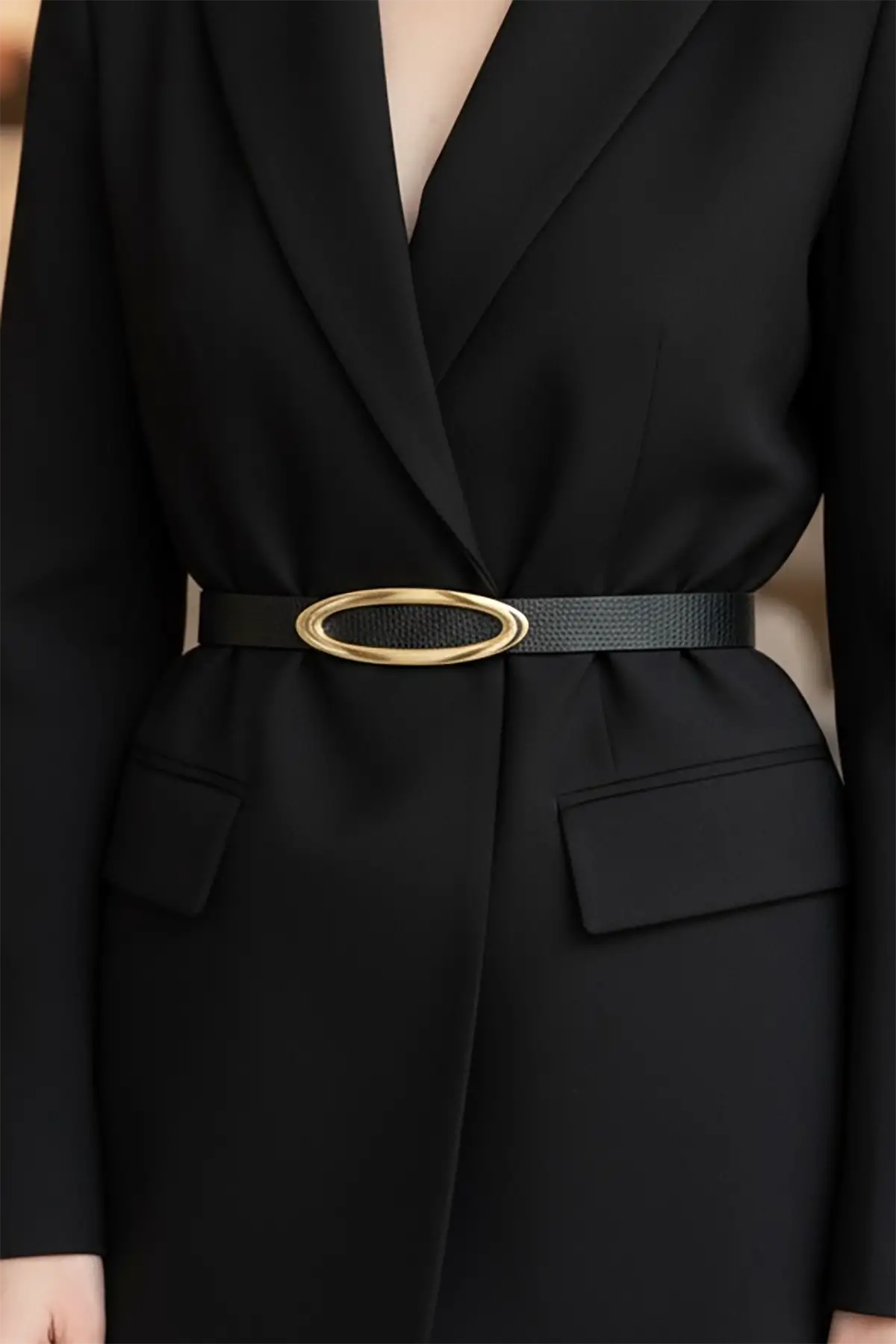 Altın Renk Deri Detaylı Kadın Kemer