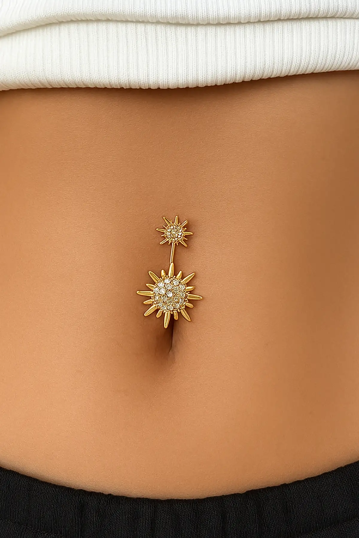Altın Renk Güneş Figürlü Cerrahi Çelik Göbek Piercing