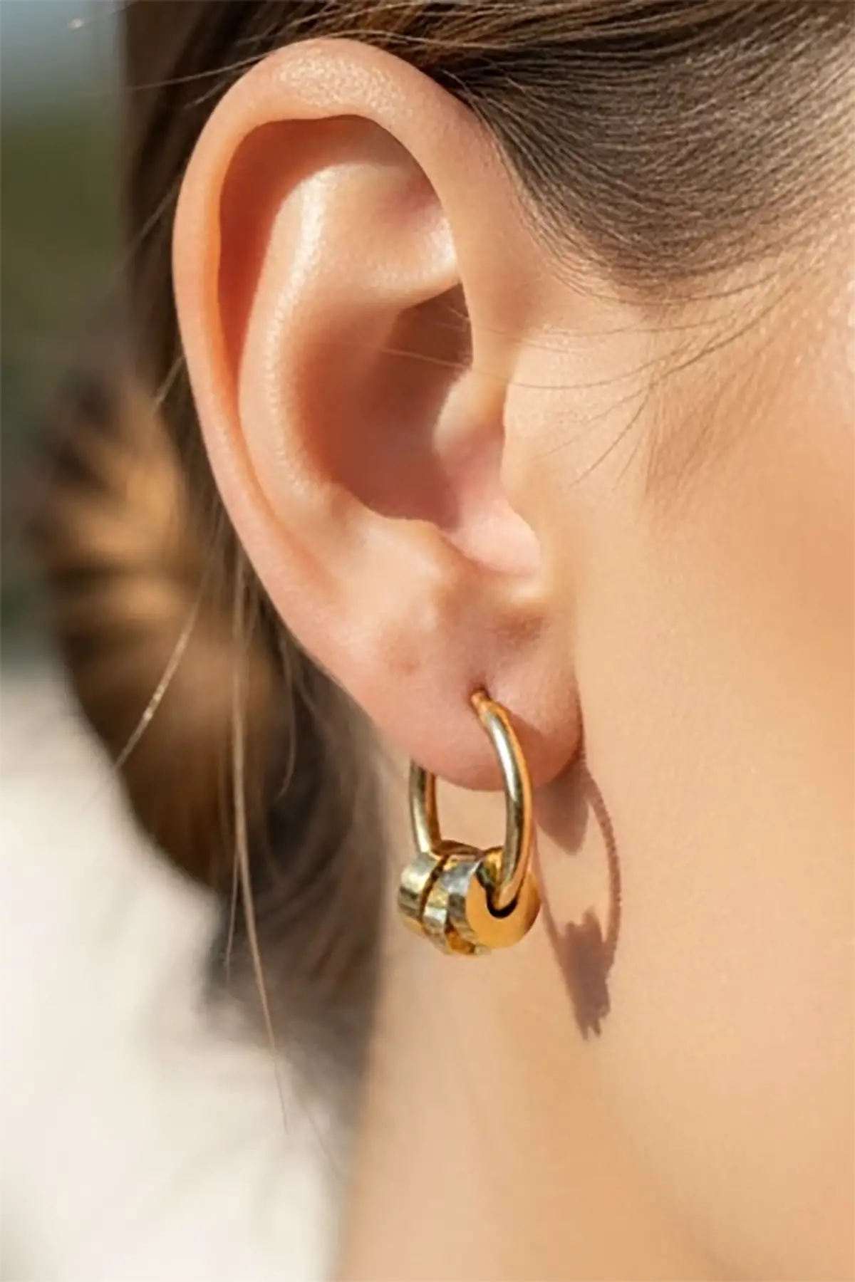 Altın Renk Kalp Figürlü Çelik Halka Küpe (Çift)