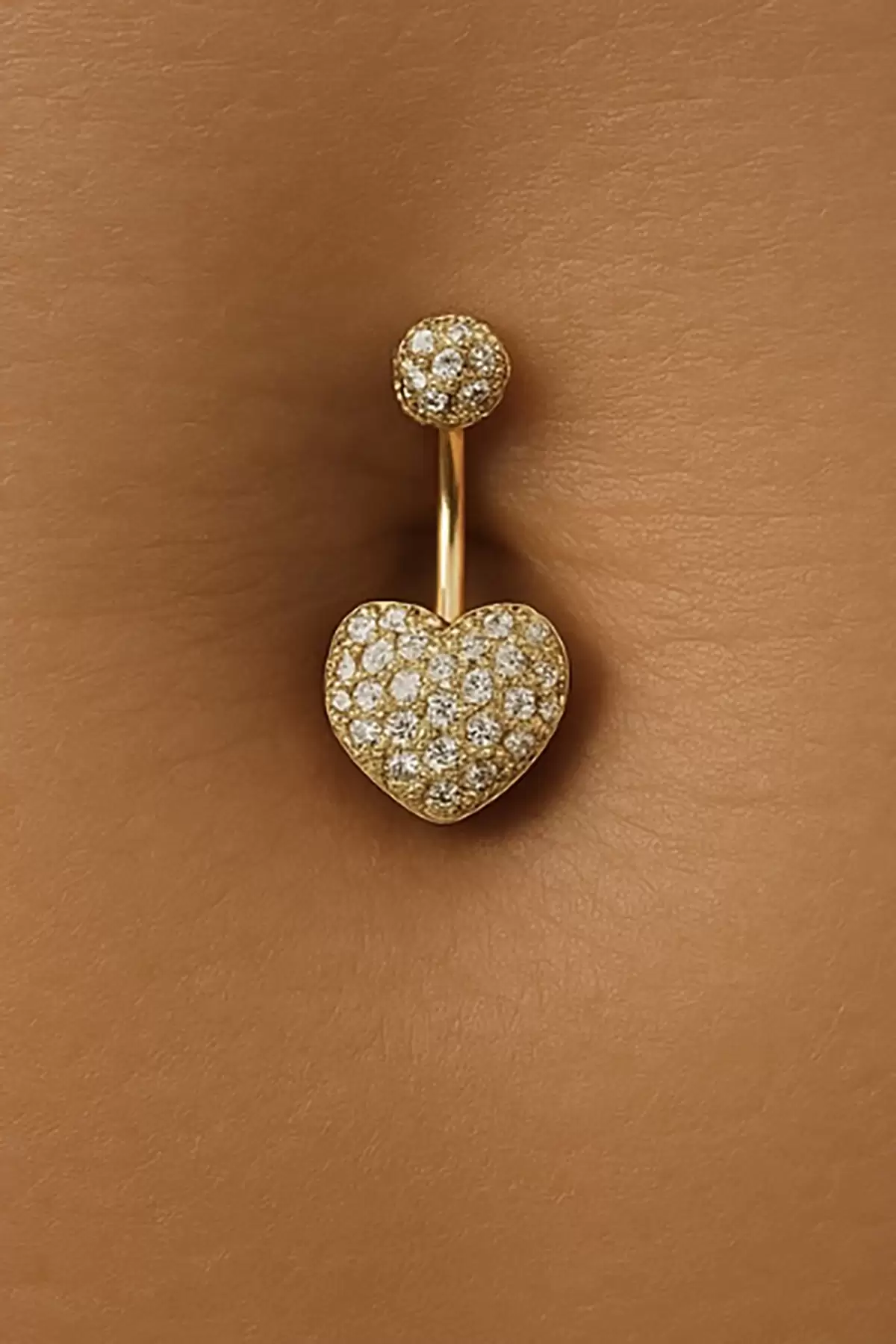 Altın Renk Kalp Figürlü Cerrahi Çelik Göbek Piercing