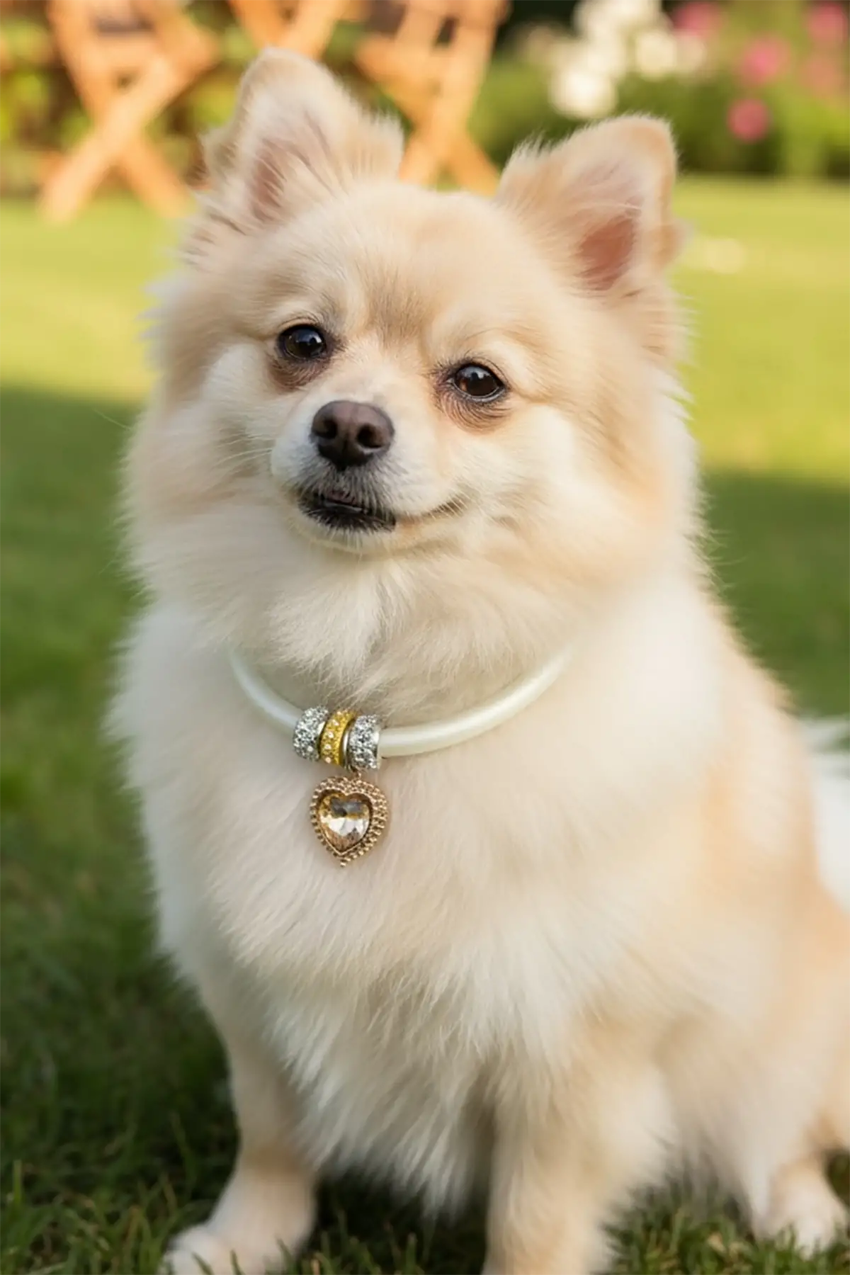 Altın Renk Kalp Figürlü Taş Detaylı L Beden Kedi Köpek Tasma