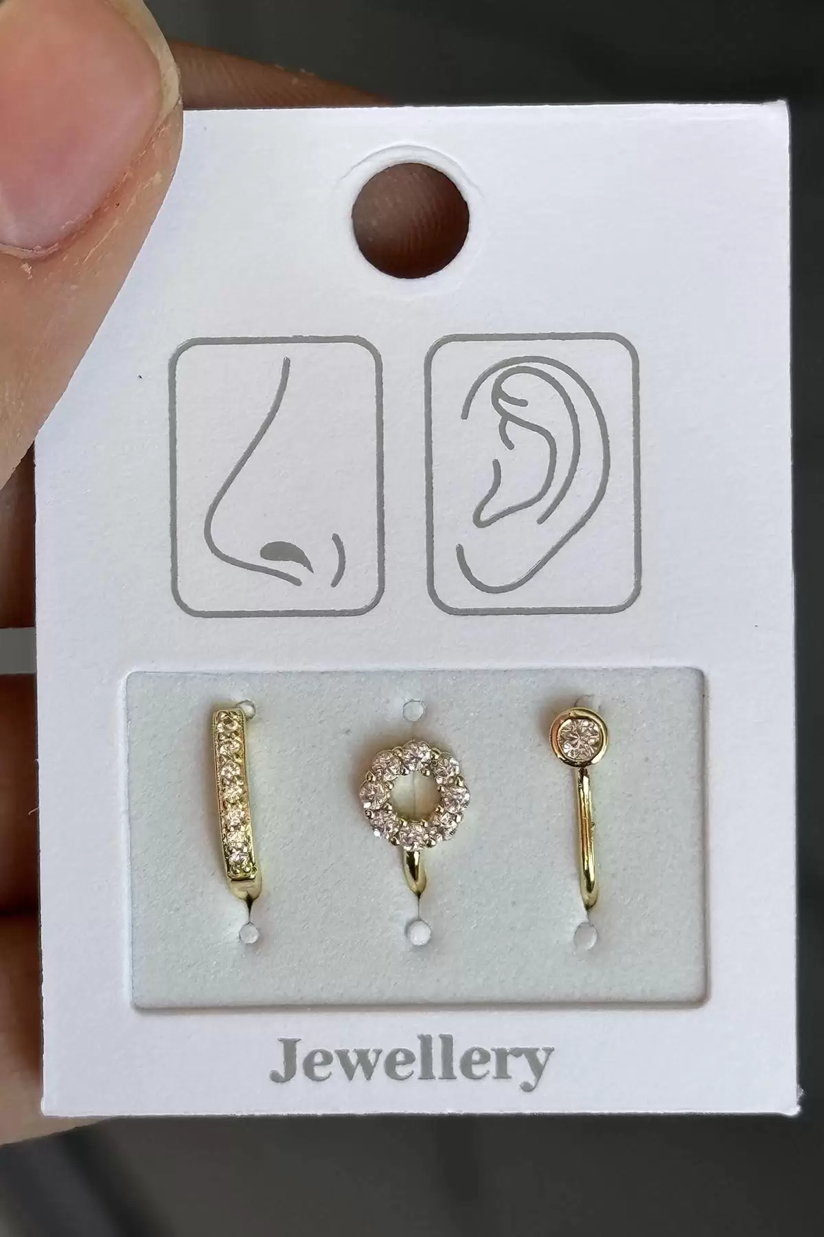 Altın Renk Karışık Figürlü Deliksiz Kulak/ Burun 3lü Piercing Set