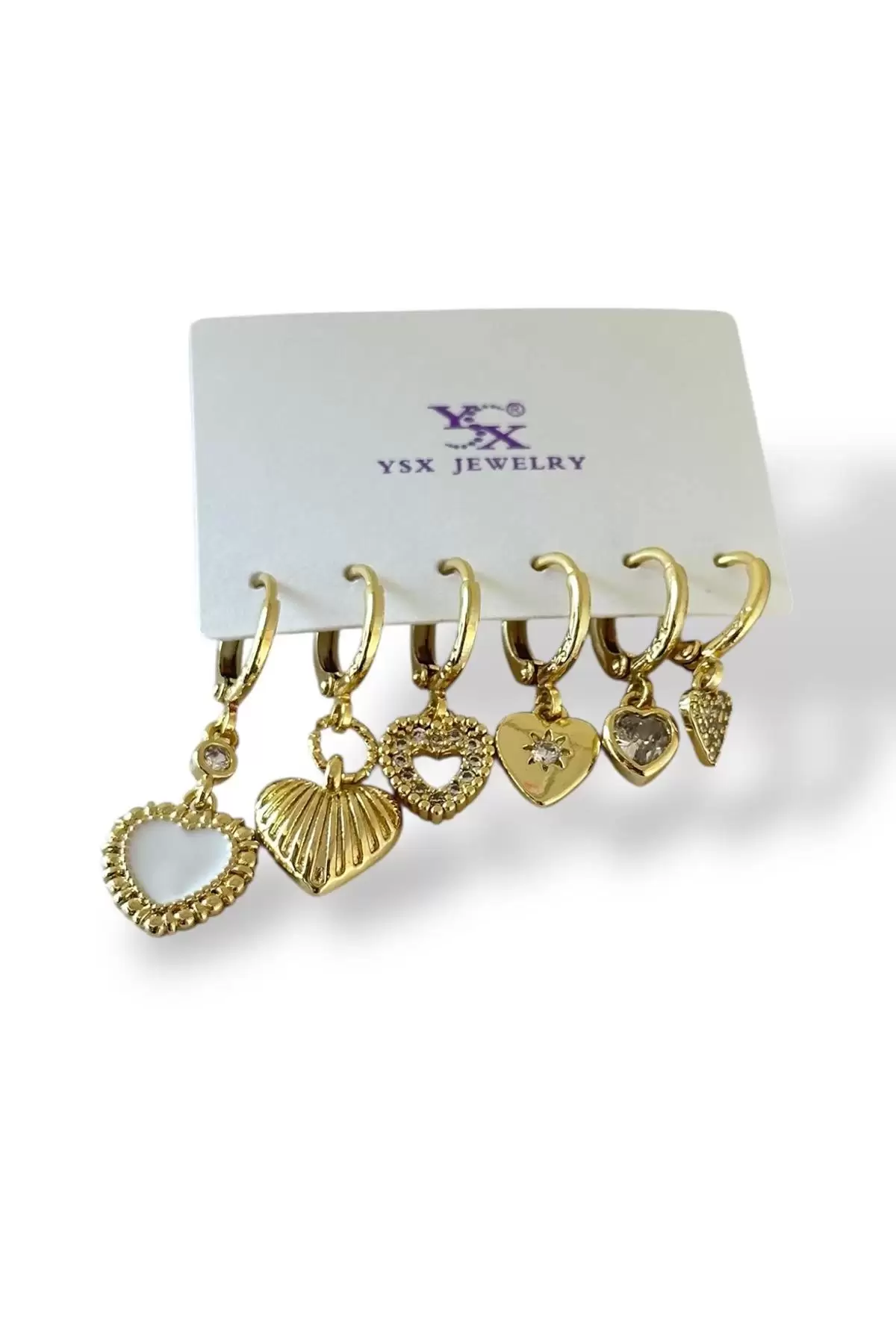 Altın Renk Karışık Figürlü Taş Detaylı 6lı YSX Küpe Set