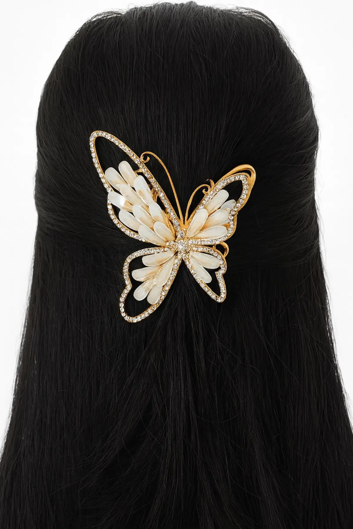 Altın Renk Kelebek Figürlü Taşlı Metal Mandal Toka