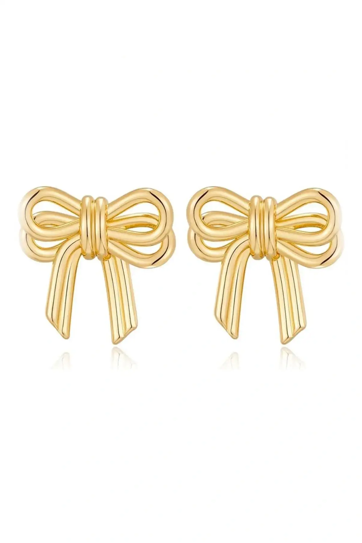 Altın Renk Kurdele Figürlü Çelik Küpe (Çift)