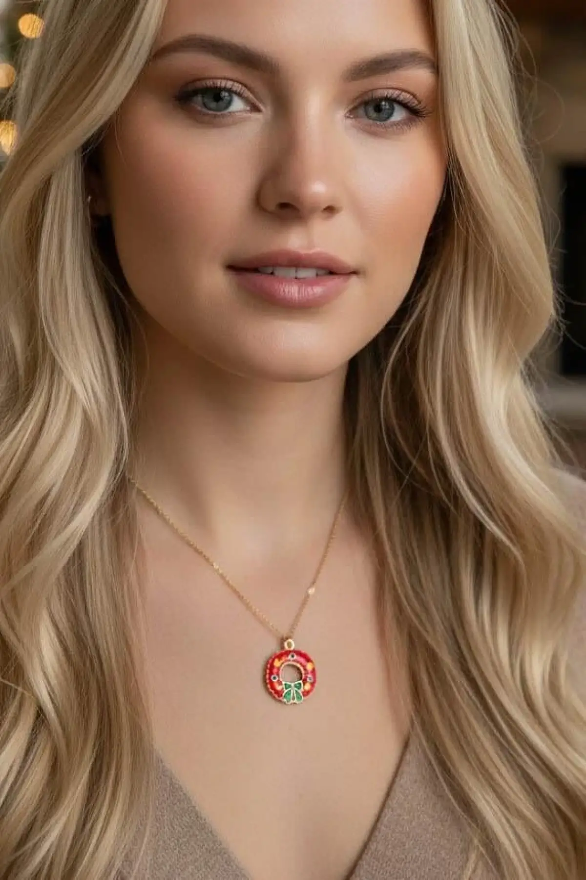 Altın Renk Kurdele Figürlü Çelik Yılbaşı Kolyesi