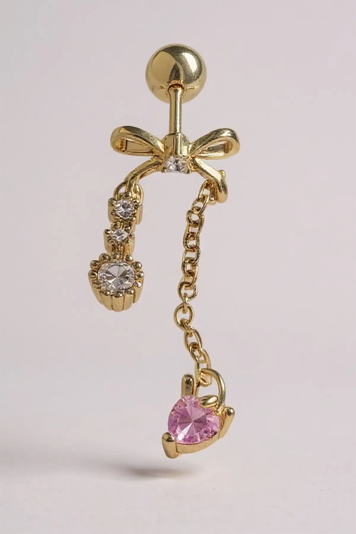 Altın Renk Kurdele Figürlü Taş Detaylı Cerrahi Çelik Tragus/Kıkırdak Küpe/Piercing (Tek)