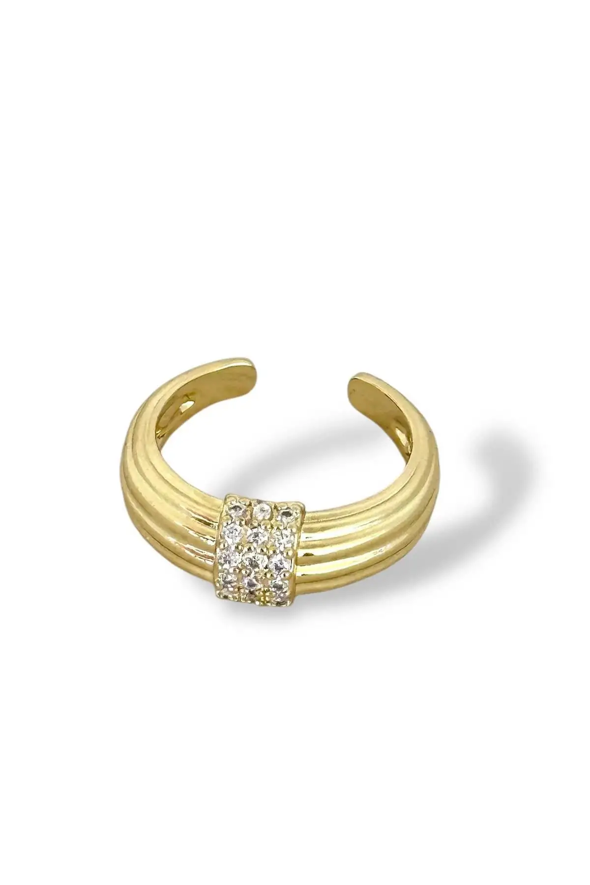 Altın Renk Taş Detaylı 14K Altın Kaplama TX Ear Cuff (Tek)