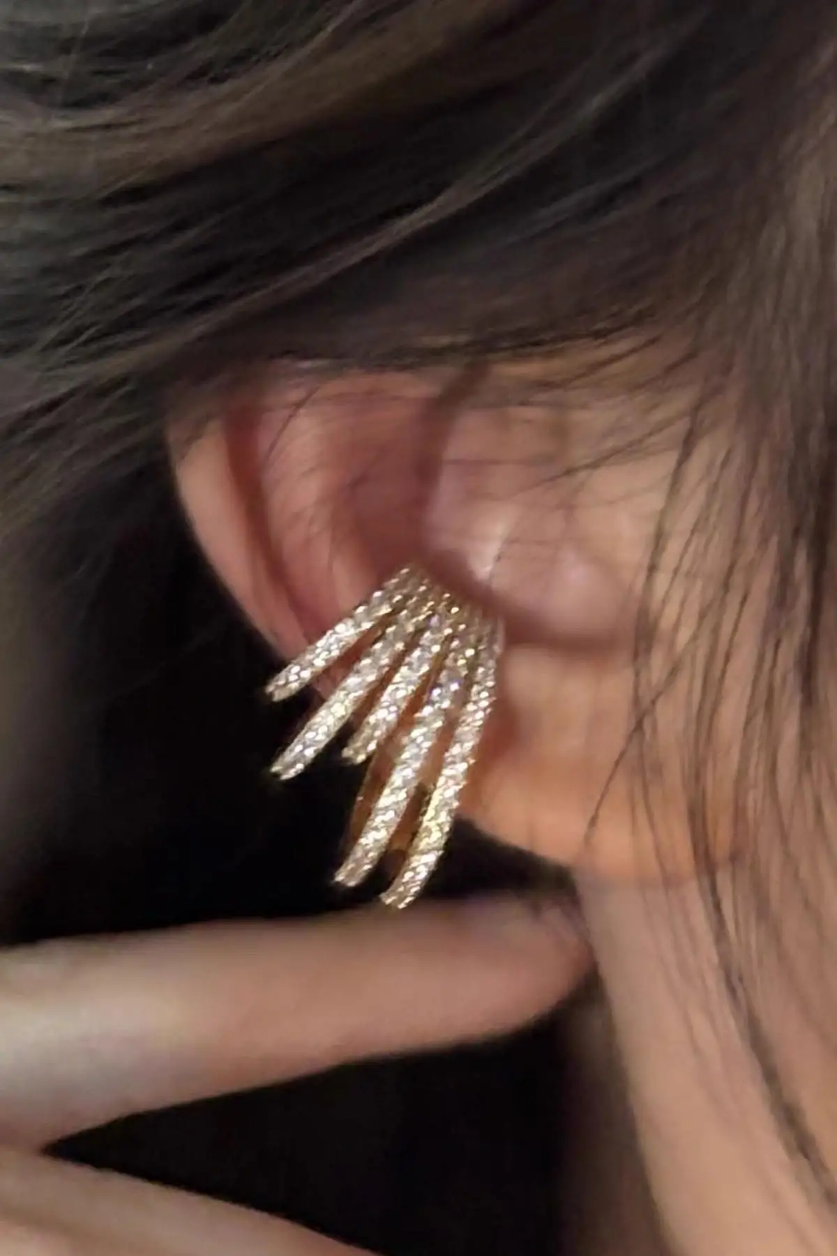 Altın Renk Taş Detaylı 14K Altın Kaplama TX Ear Cuff (Tek)