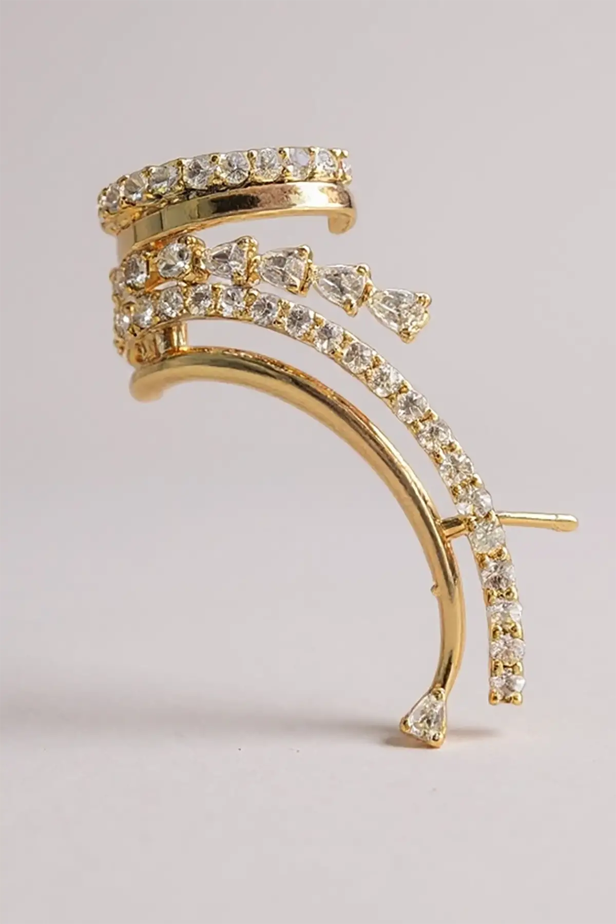 Altın Renk Taş Detaylı 14K Altın Kaplama TX Ear Cuff (Tek)