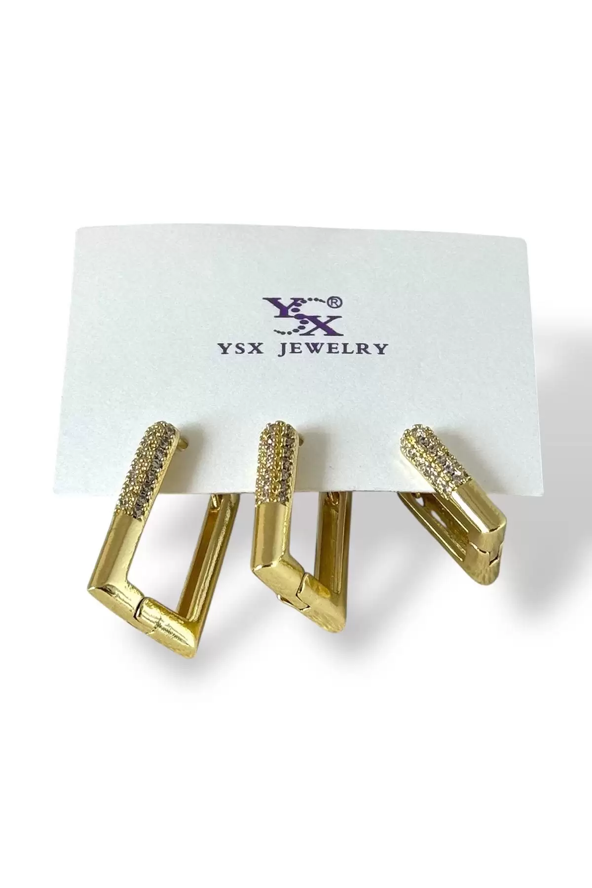 Altın Renk Taş Detaylı 3lü YSX Küpe Set