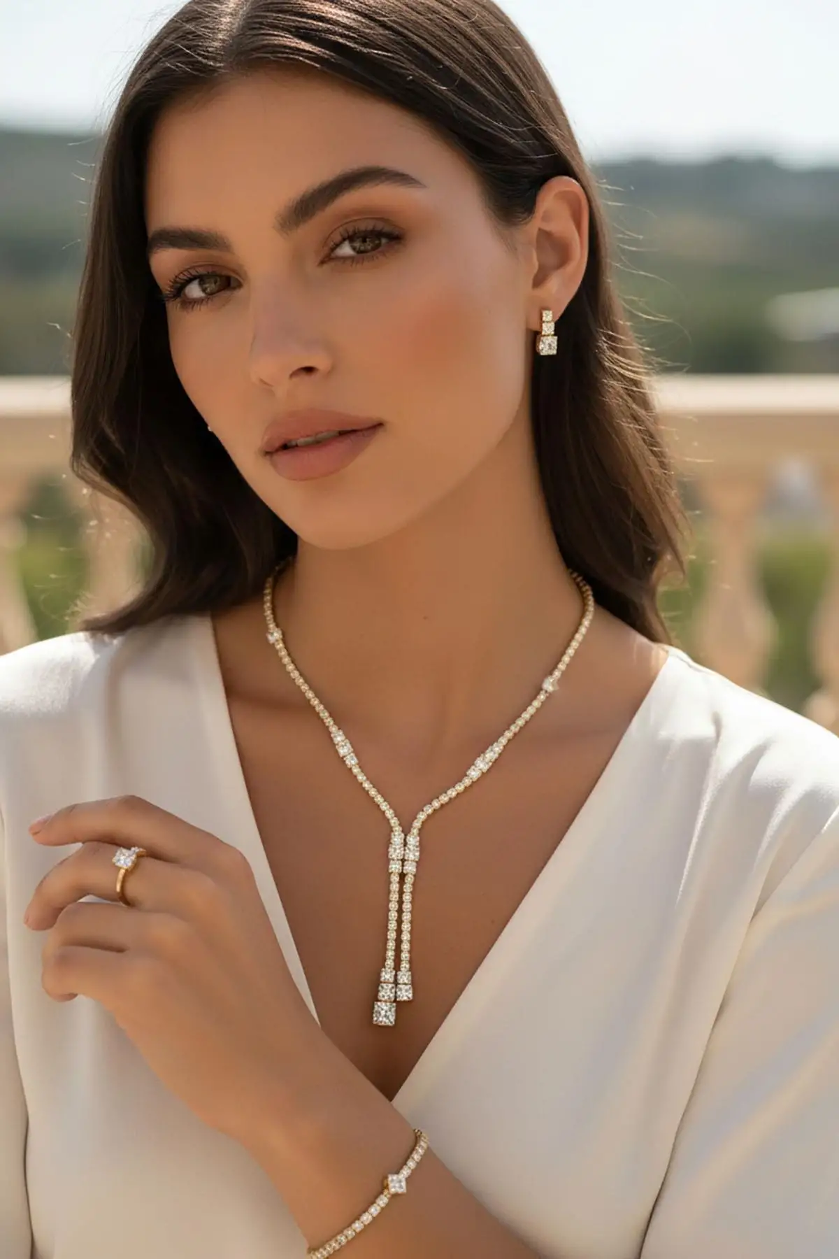 Altın Renk Taş Detaylı 4lü Abiye Set