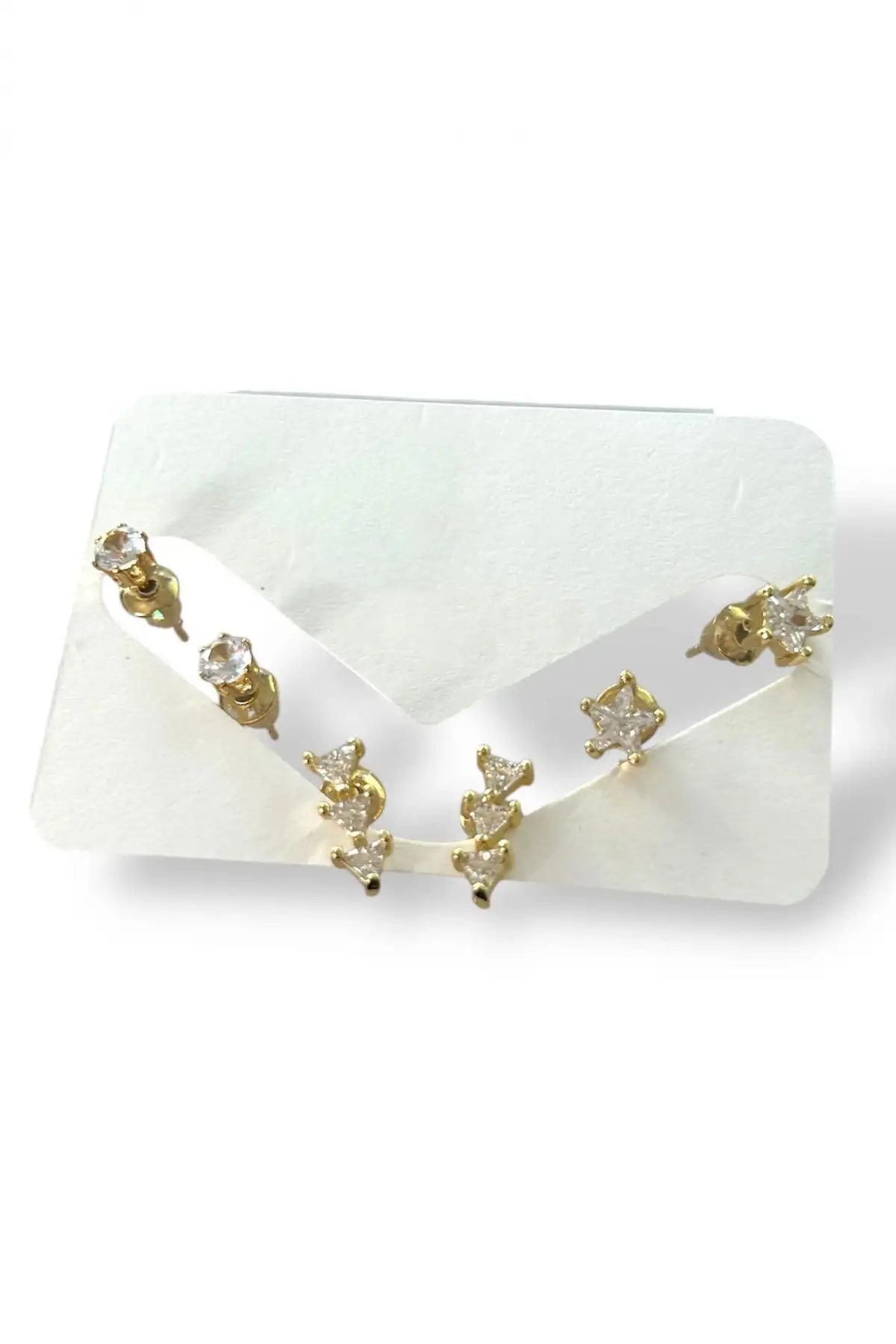 Altın Renk Taş Detaylı 6lı Küpe Set