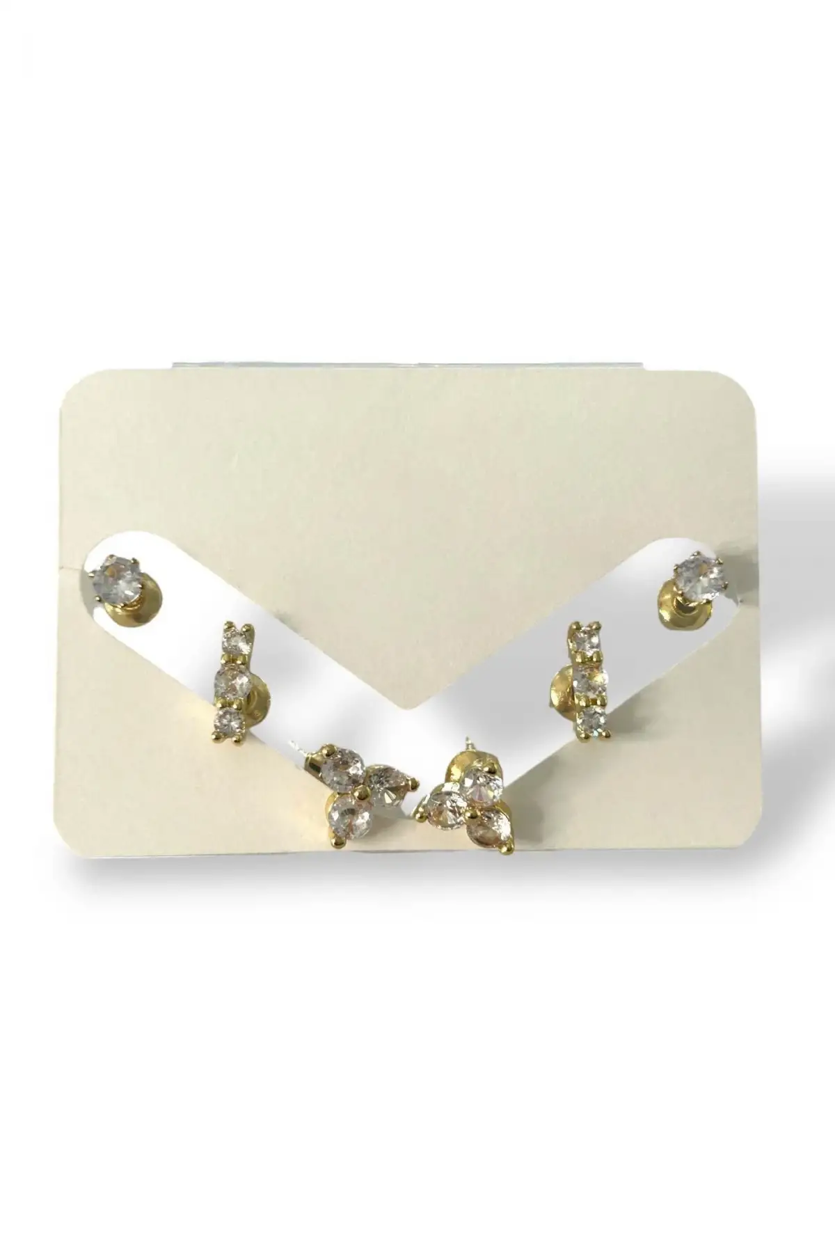 Altın Renk Taş Detaylı 6lı Küpe Set