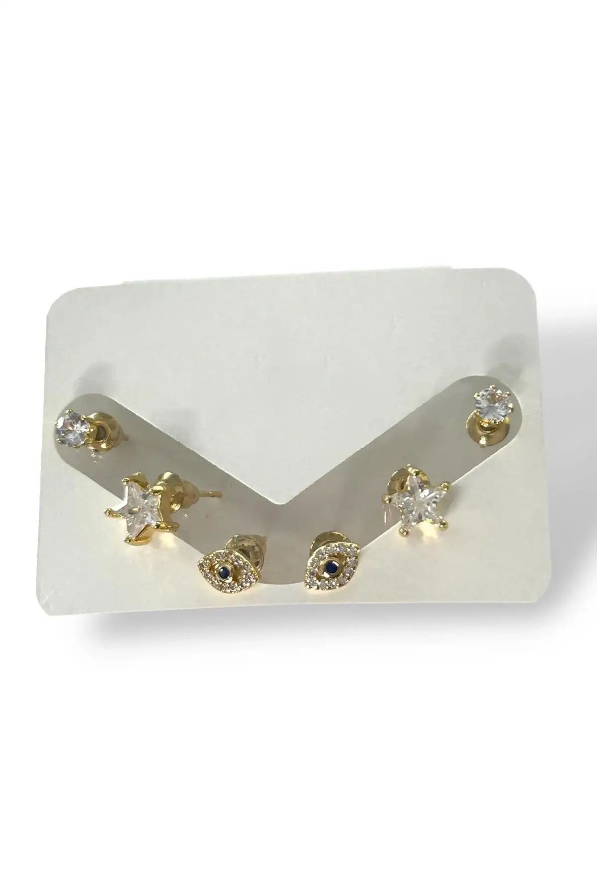 Altın Renk Taş Detaylı 6lı Küpe Set