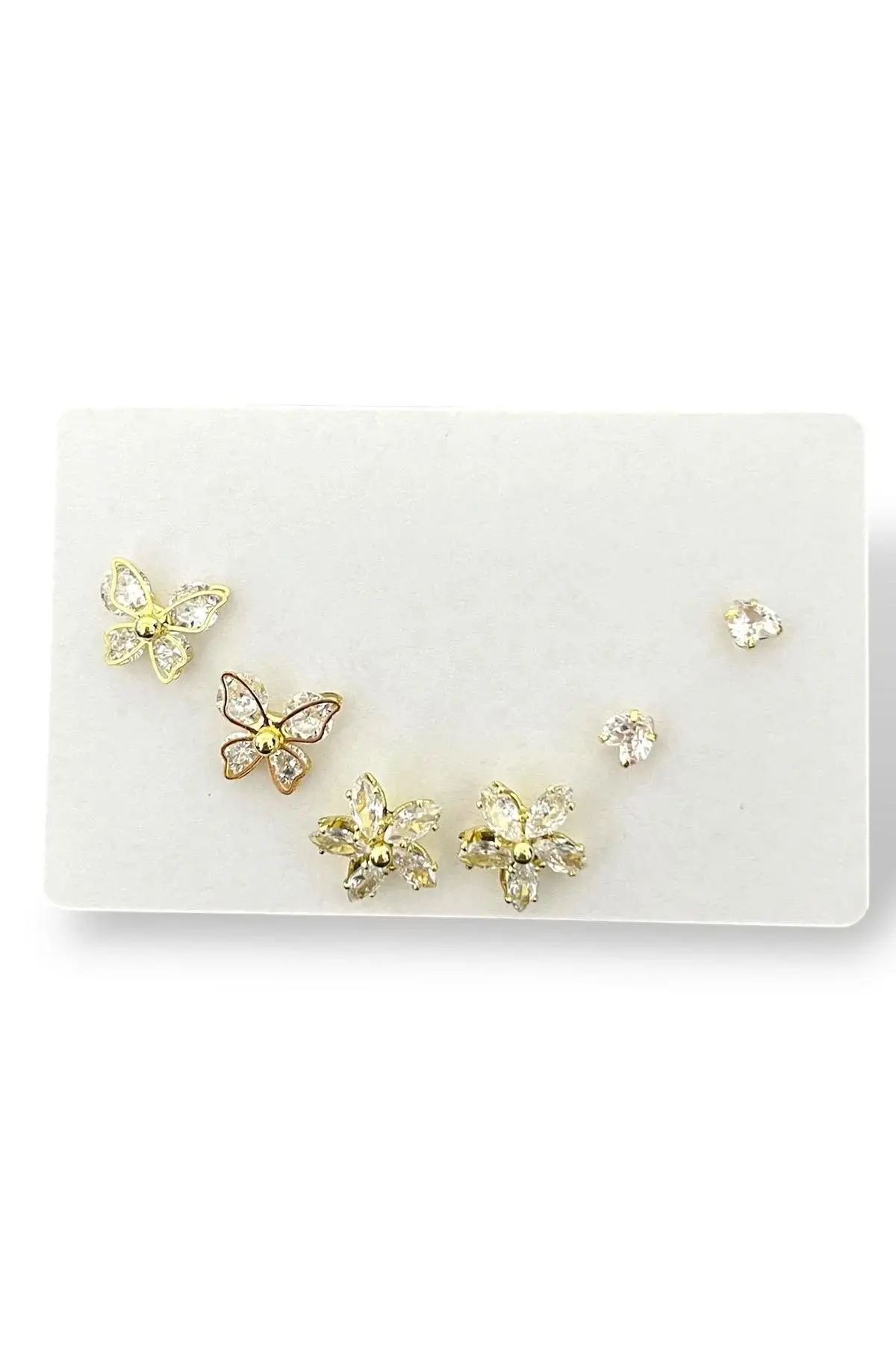 Altın Renk Taş Detaylı 6lı Küpe Set