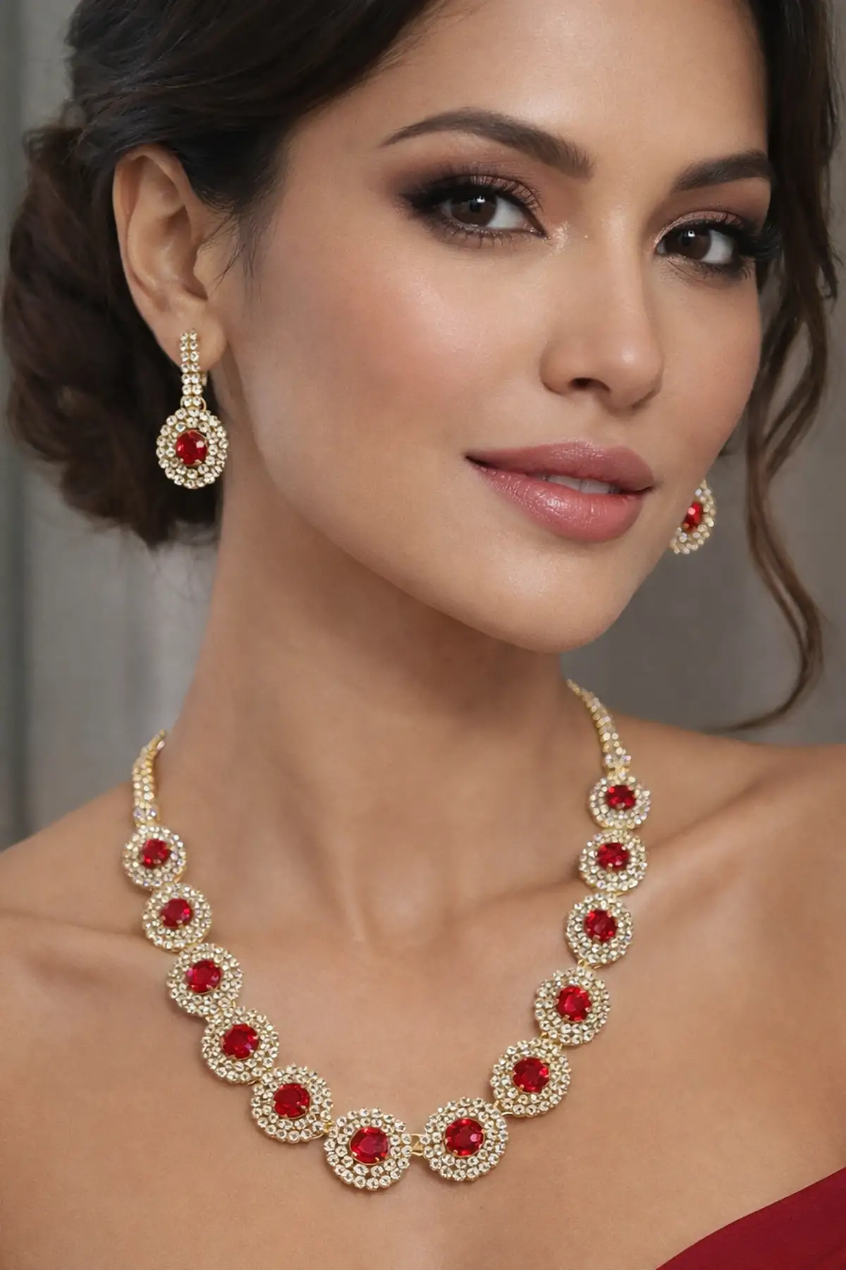 Altın Renk Taş Detaylı Abiye Set