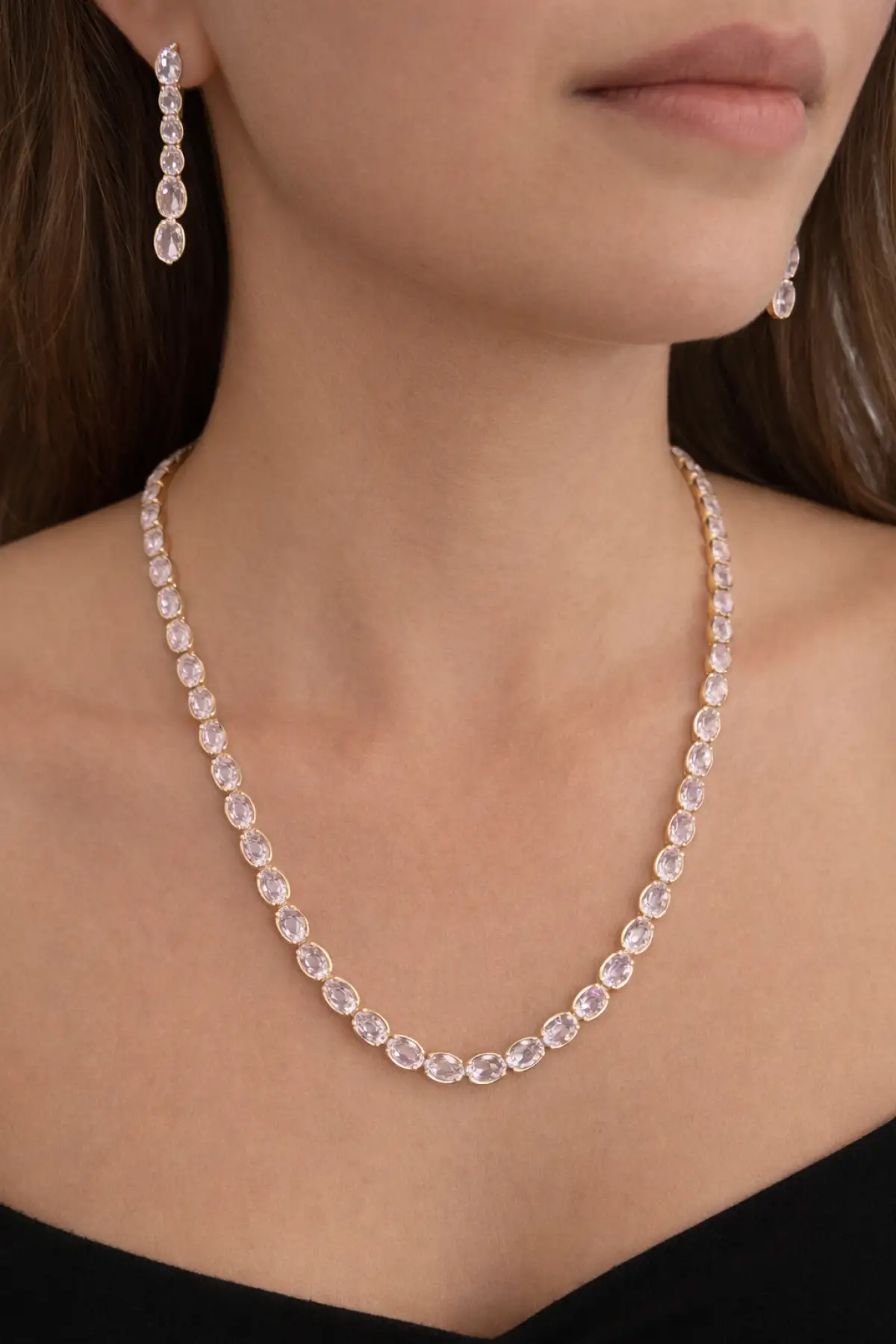 Altın Renk Taş Detaylı Abiye Set